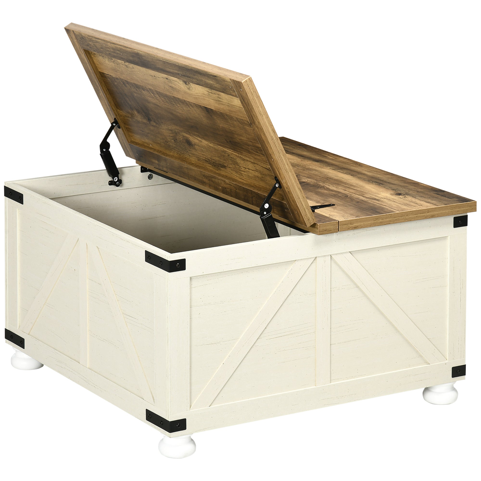 Farmhouse Coffee Table, Square Center Table with Flip-top Lids, Hidden Storage Compartment and Wooden Legs, Antique White Coffee Tables White, Antique White, Brown at Gallery Canada
