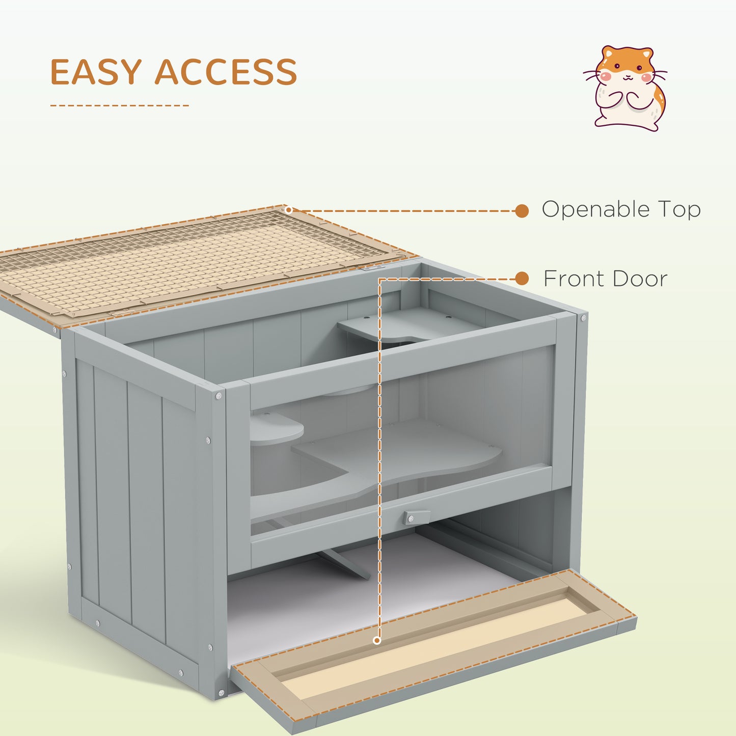 24 Inch Hamster Cage, 2 Levels Small Animals Habitat Pet House with Openable Roof, Run Space, Platforms, Grey Hamster Cages at Gallery Canada