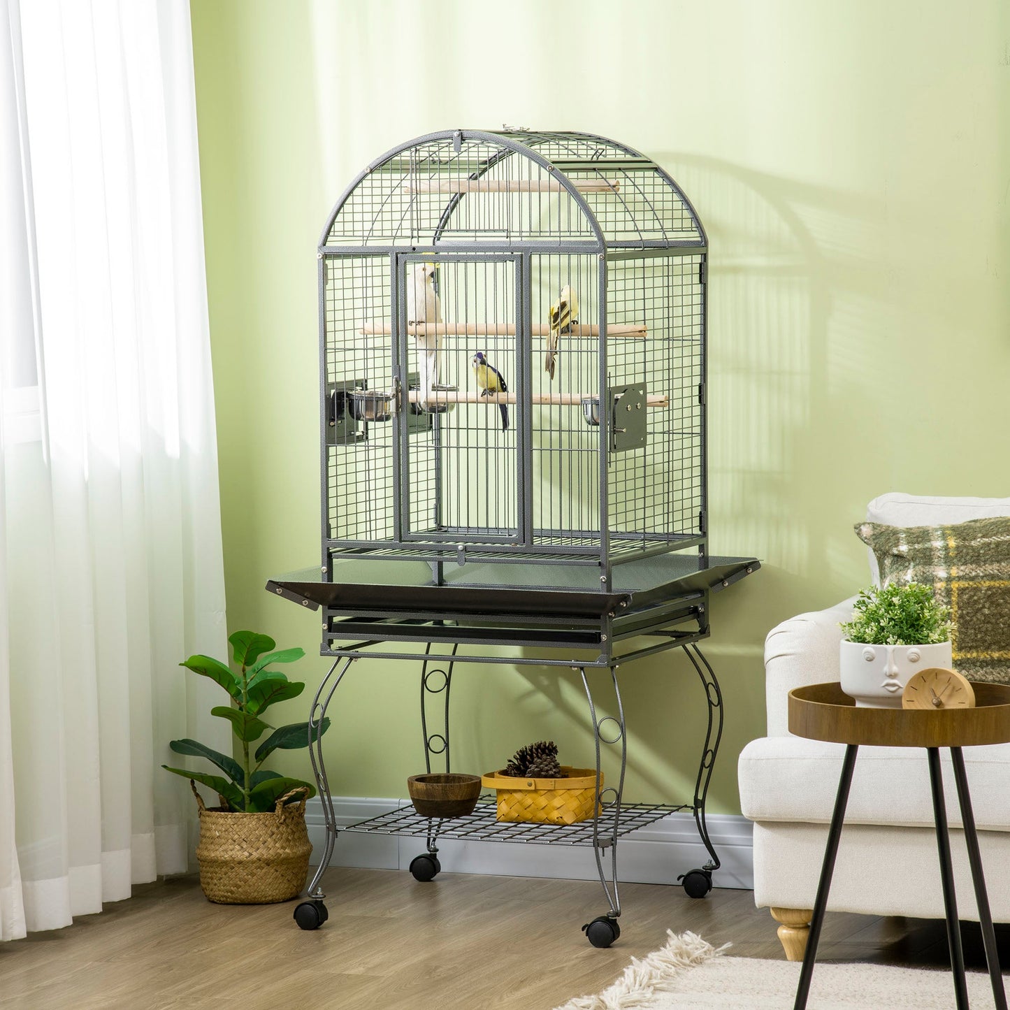 66" Bird Cage Parrot Cage for Conures, Cockatiels, Parrotlet with Play Top, Rolling Stand, Pull Out Tray, Storage Shelf Bird Cages   at Gallery Canada