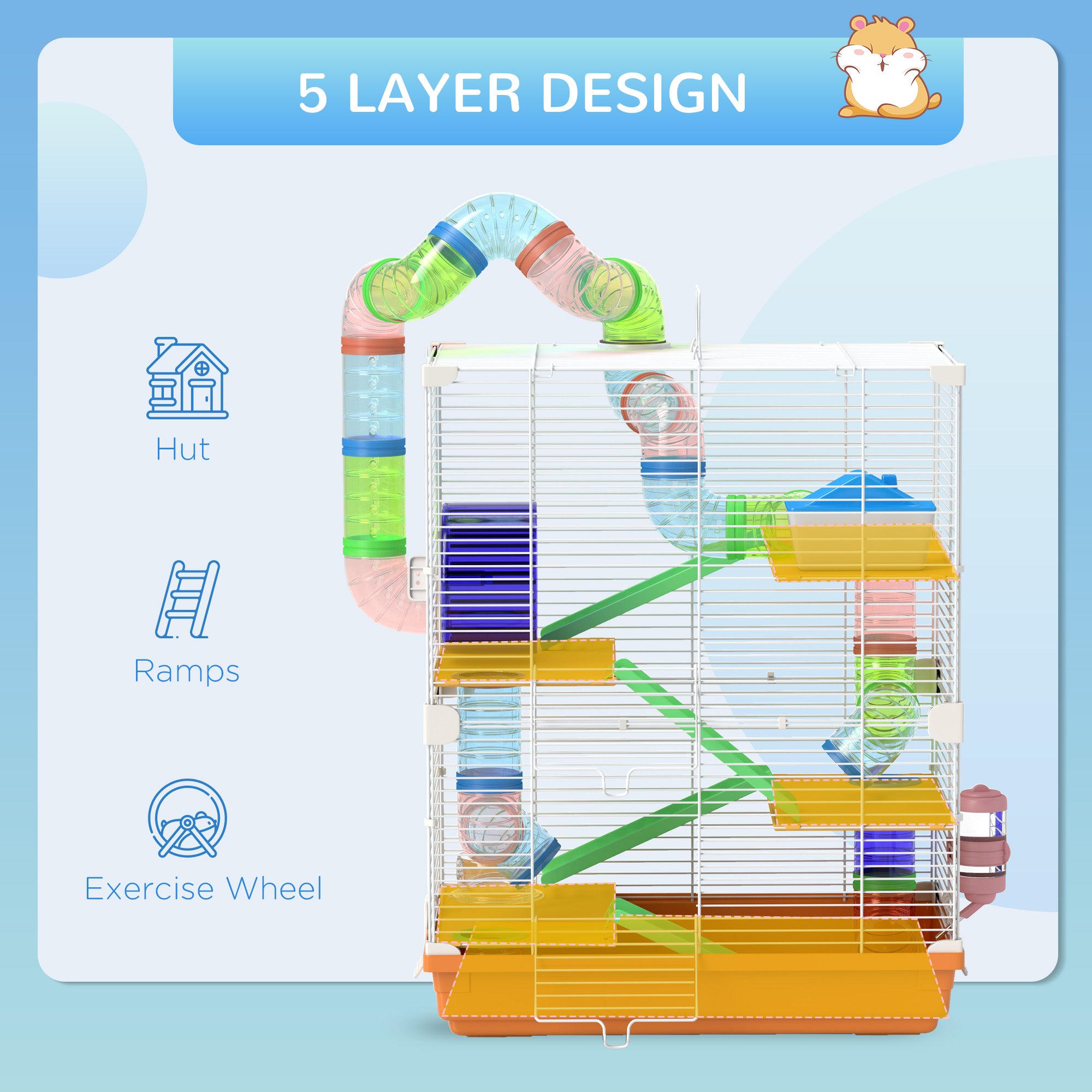 5 Tiers Hamster Cage Portable with Exercise Wheels Play Tube Water Bottle Dishes House Ladder for Gerbils, Orange Hamster Cages at Gallery Canada