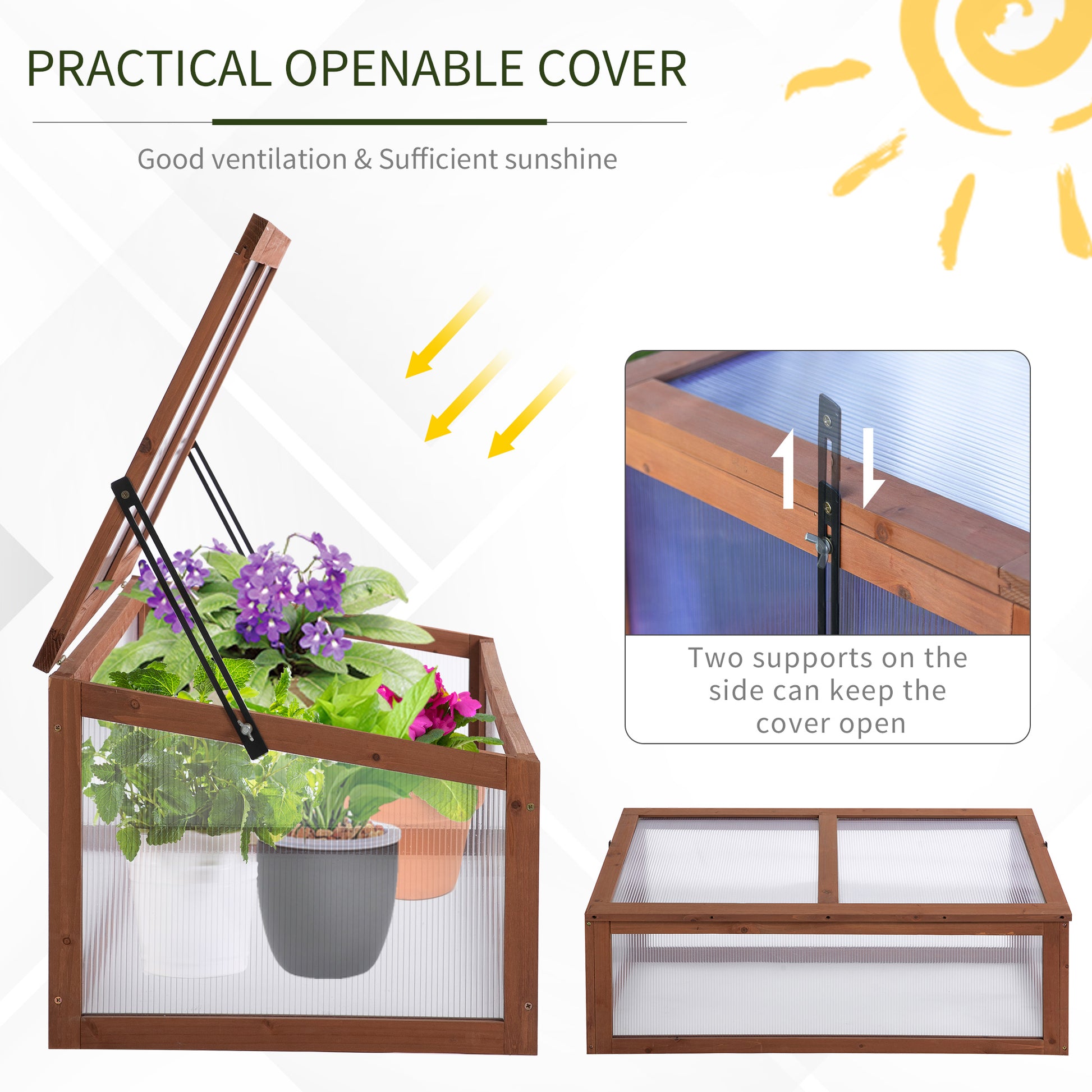 39" x 26" x 16" Wooden Cold Frame with Openable and Tilted Top Cover, Small Polycarbonate Planter Box for Flowers, Vegetables, Plants, Brown Greenhouses at Gallery Canada