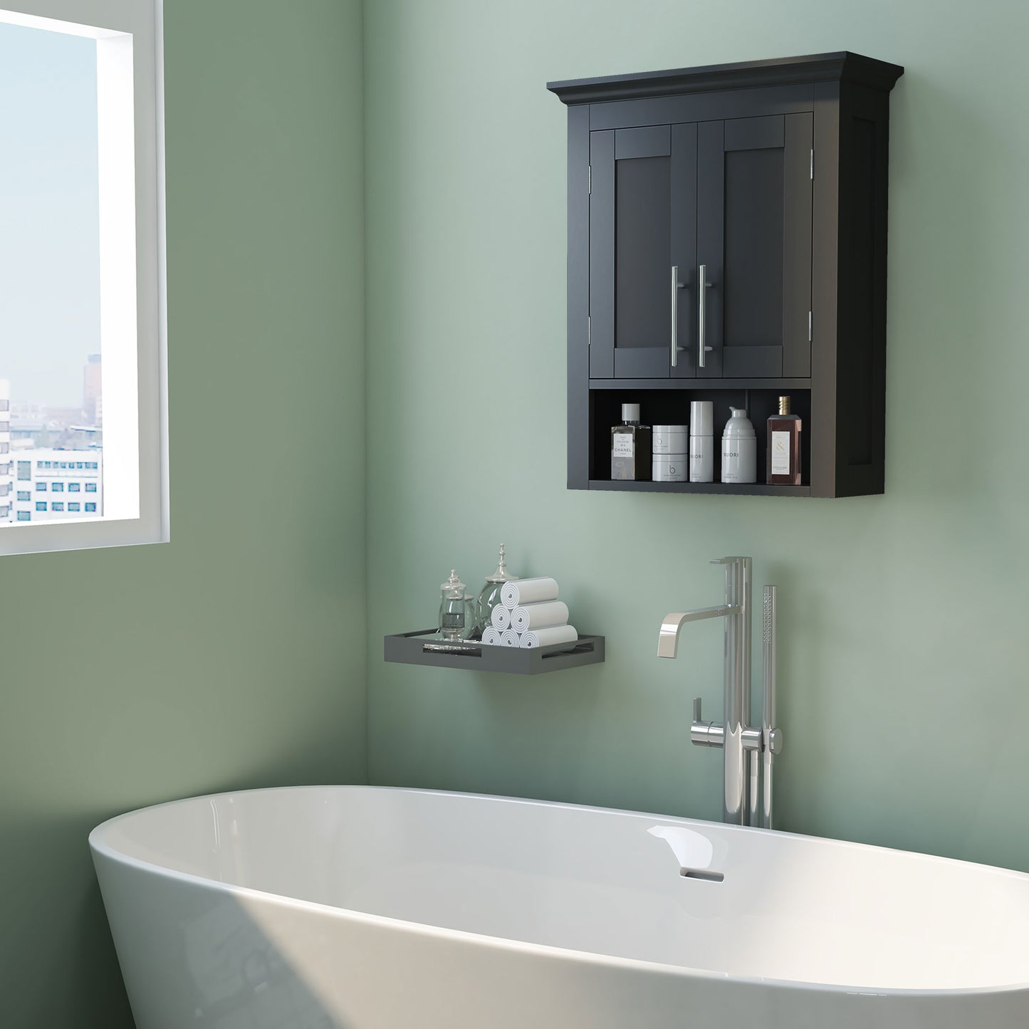 Bathroom Wall Cabinet, Medicine Cabinet, Toilet Storage Cabinet with Shelf for Living Room and Entryway, Black Bathroom Cabinets Black  at Gallery Canada