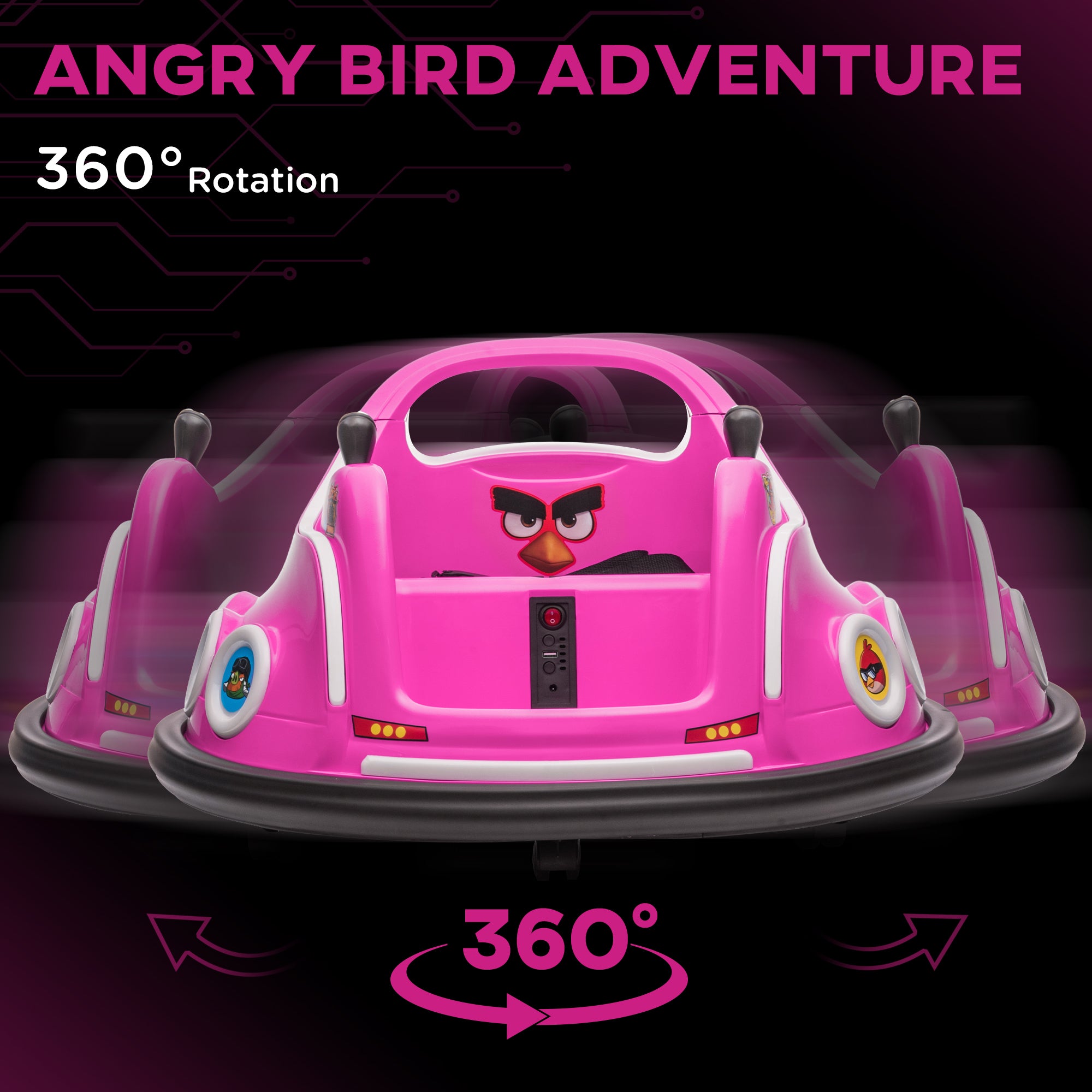 Angry Bird Licensed Electric Ride on Car, 12V Bumper Car for Kids w/ Dual Joysticks, 360 Degree Spin, Pink Electric Ride On Toys   at Gallery Canada