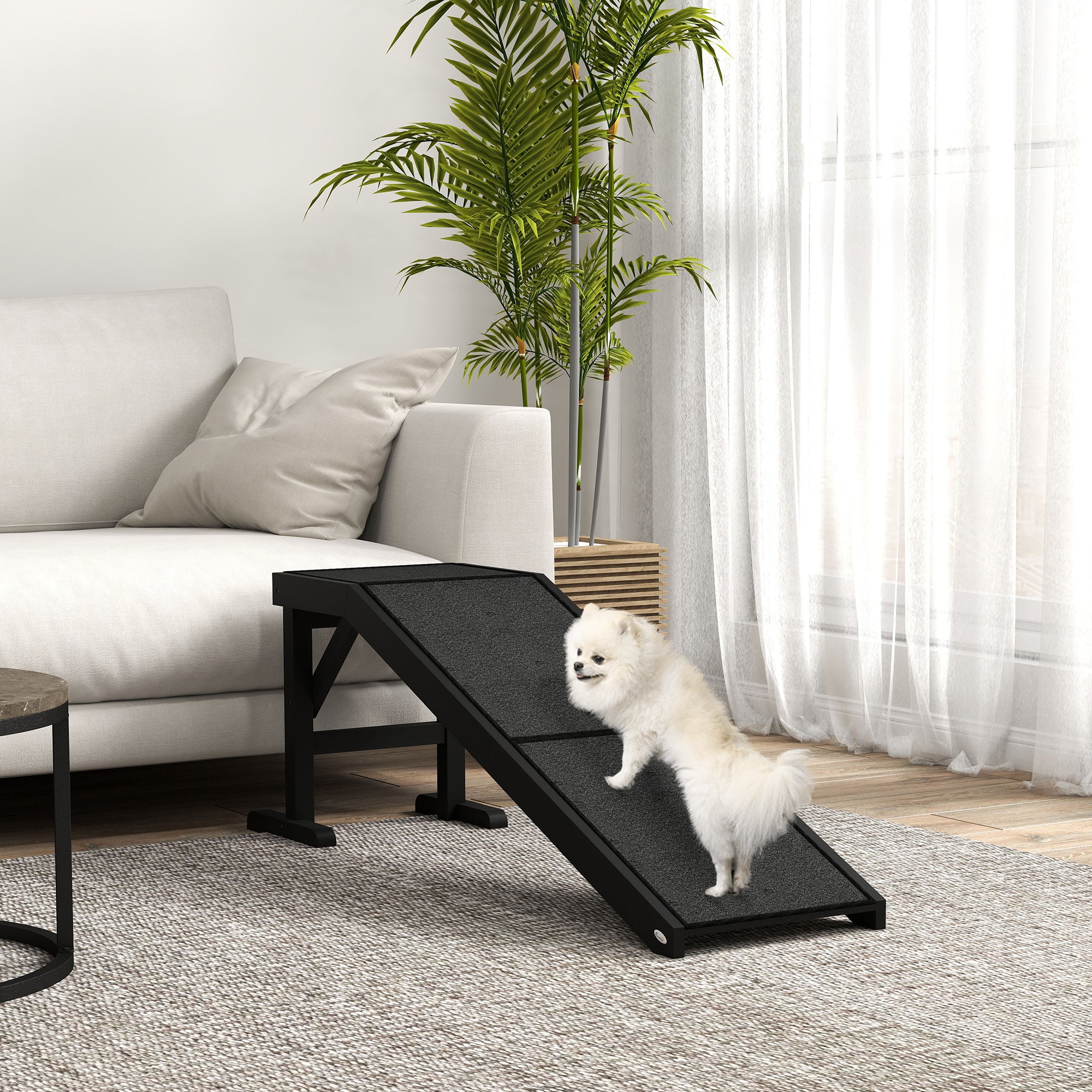 Pet Ramp Bed Steps for Dogs Cats Non-slip Carpet Top Platform Pine Wood 59
