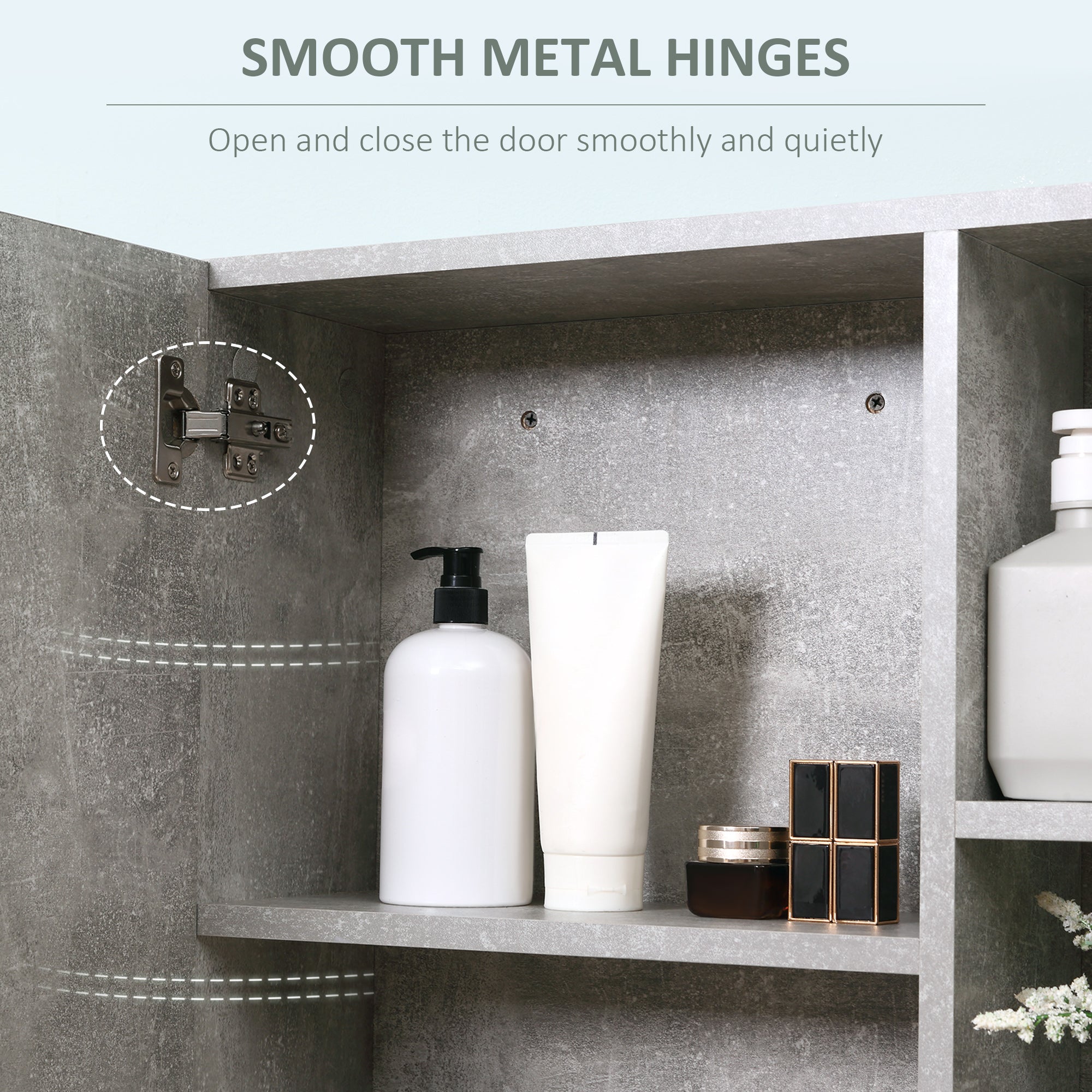 Medicine Cabinet with Mirror, Cement-Like Contemporary Bathroom Wall Cabinet with 6 Open Shelves, Grey Mirror Medicine Cabinets at Gallery Canada