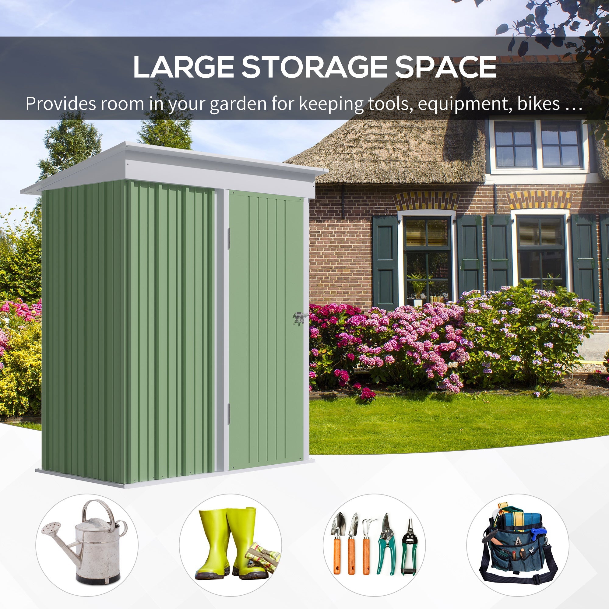 Outdoor Sheds Storage, Small Garden Shed for Tool Bike Motorcycle, with Adjustable Shelf, Lock, Gloves, 5'x3'x6', Green Sheds   at Gallery Canada