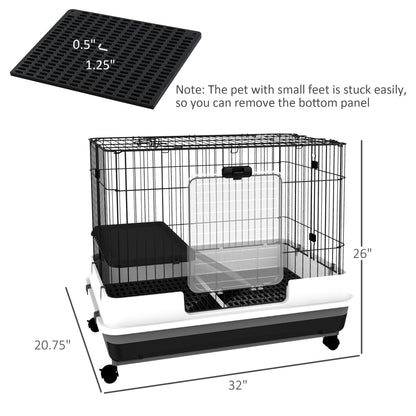 32"L 2-Level Small Animal Cage Rabbit Hutch with Universal Lockable Wheels, Slide-Out Tray for Bunny, Chinchillas, Ferret, Black Rabbit Hutch   at Gallery Canada