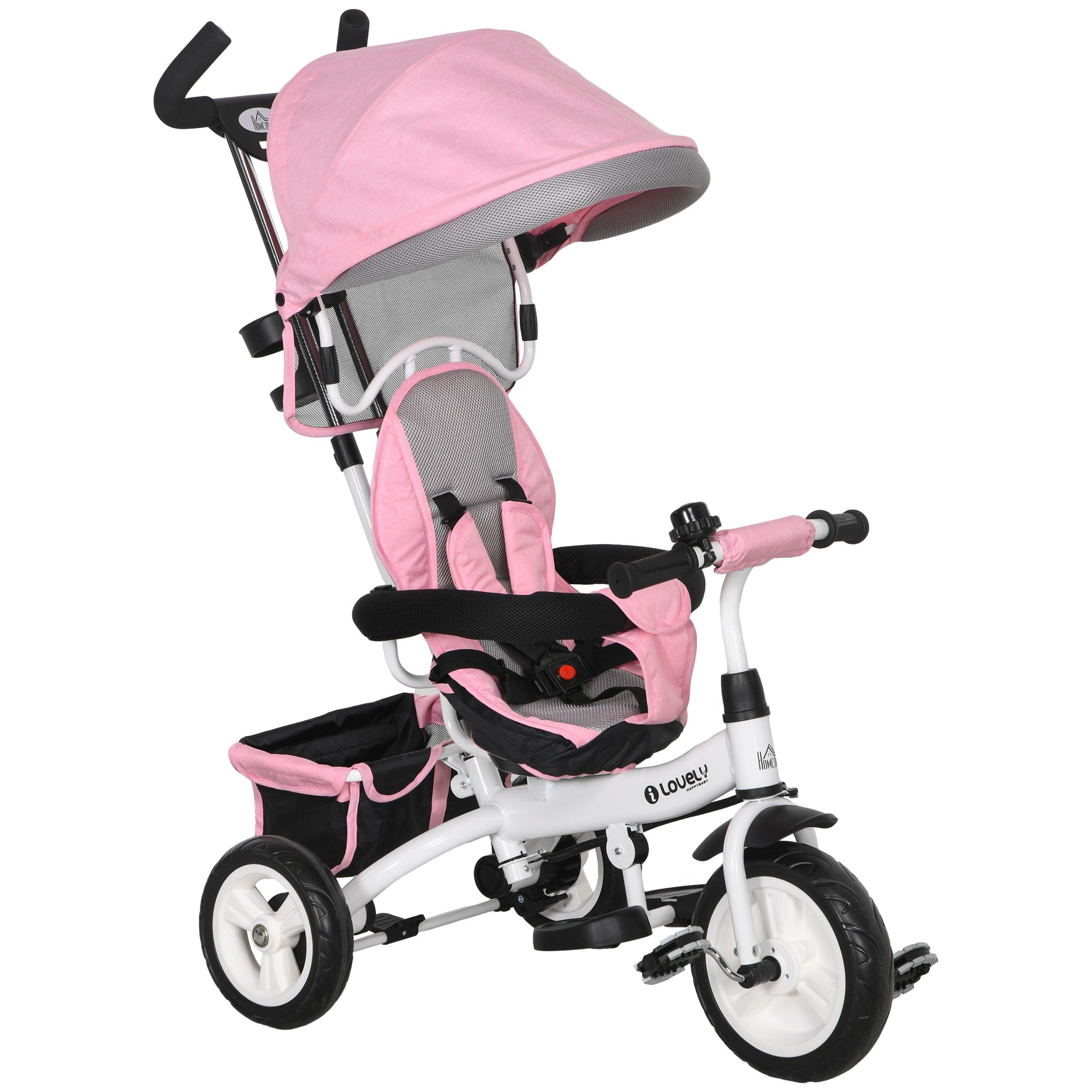 4 in 1 Toddler Tricycle Stroller with Basket, Canopy, 5-point Safety Harness, for 12-60 Months, Pink Tricycles for Kids   at Gallery Canada