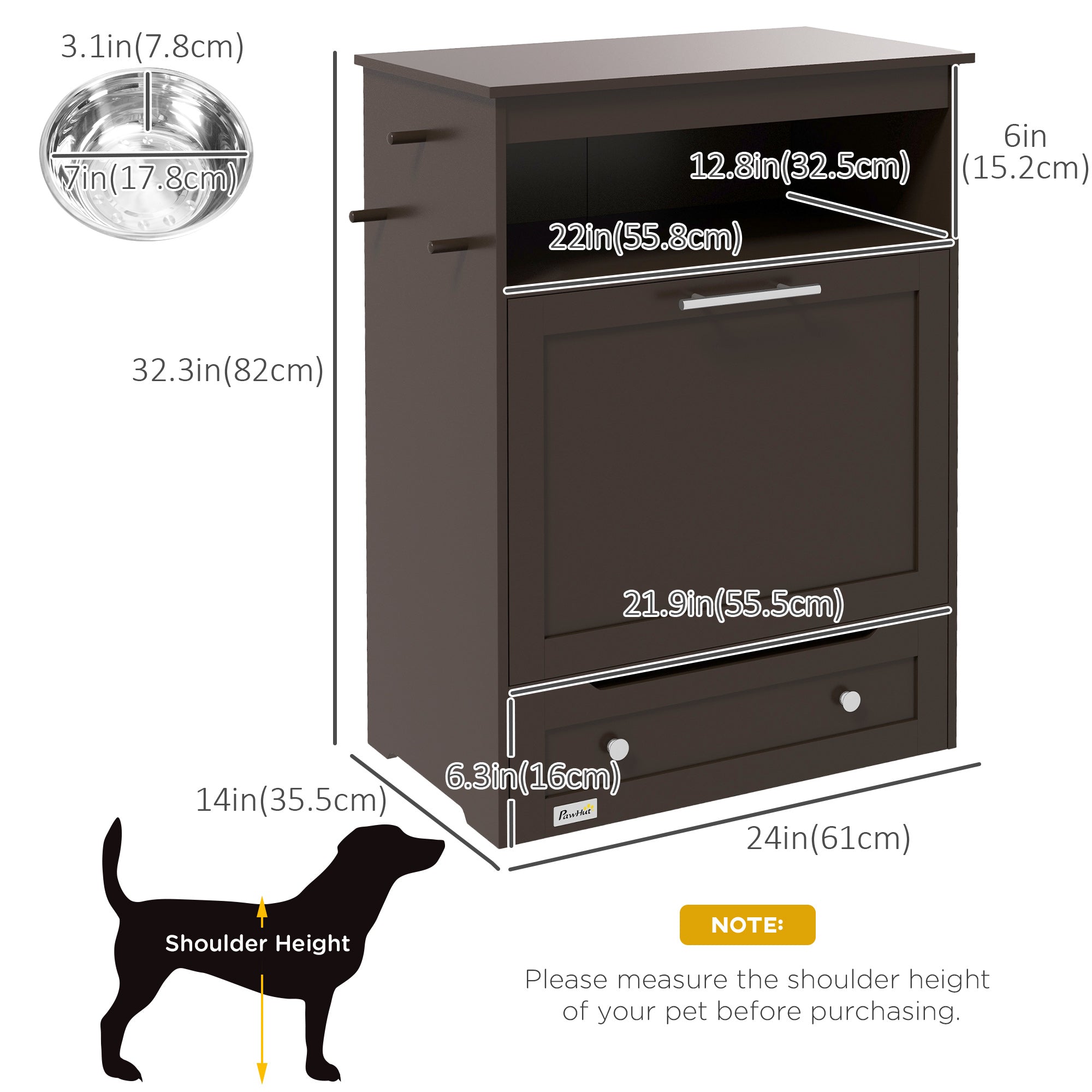 Pet Feeder Station Storage Cabinet, Dog Food Storage Container with Dog Raised Bowls, Watering Supplies, Coffee Dog Bowls   at Gallery Canada