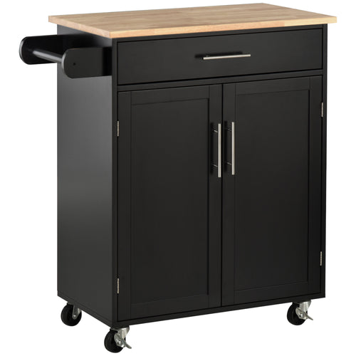 Rolling Kitchen Island Cart with Wood Top, Enough Storage Drawer Space with Towel Bar Rack Shelves, Portable Kitchen Utility Serving Cart Trolley on Wheels, Black