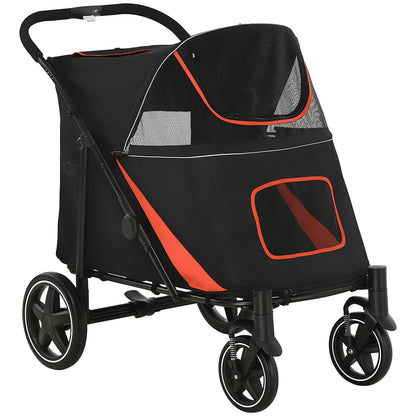 Pet Stroller with Universal Front Wheels, Shock Absorber, One-Click Foldable Dog Cat Carriage with Brakes, Storage Bags, Safety Leash for Large &; Medium Dogs, Black Dog Bike Trailers & Strollers Black, Red at Gallery Canada