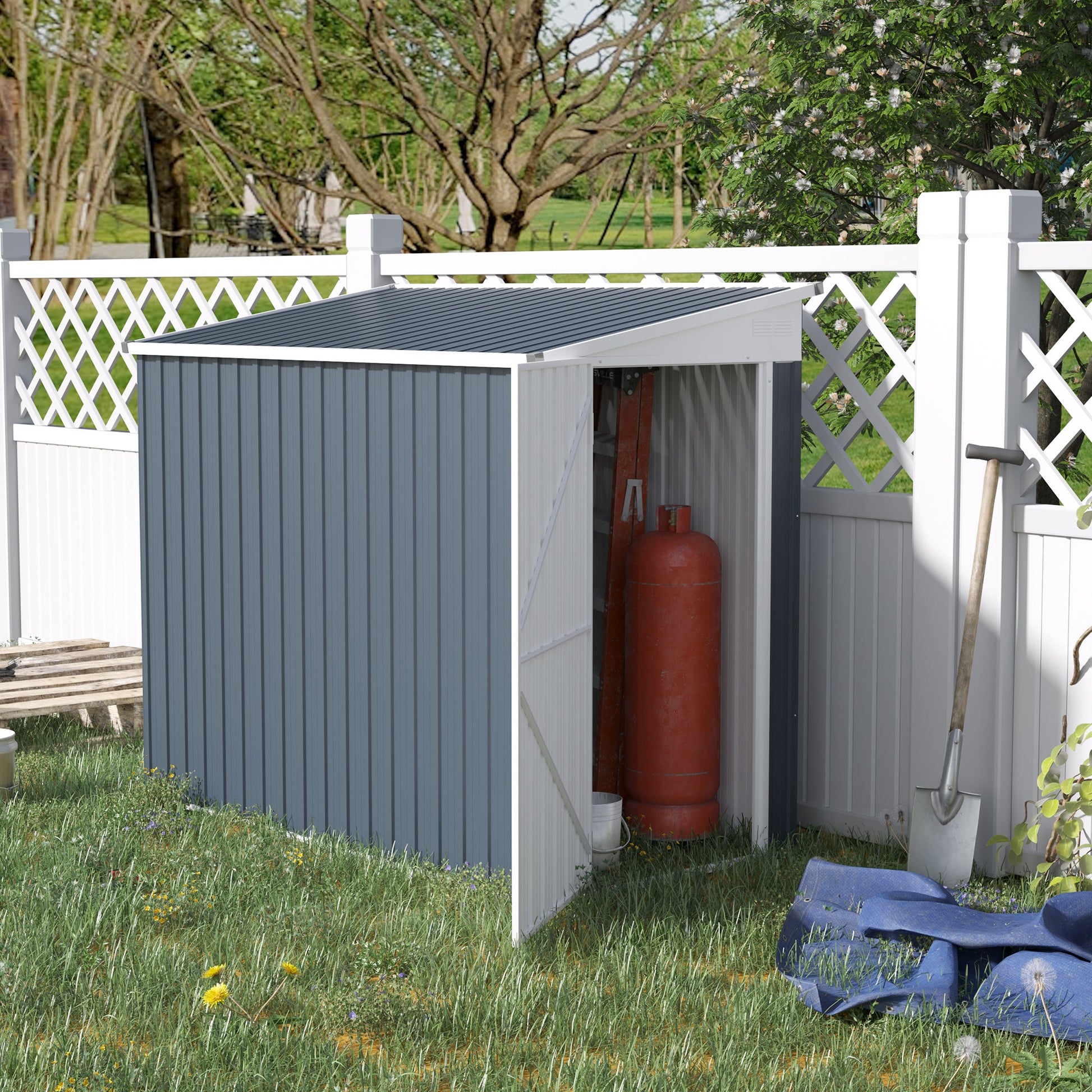 4' x 8' Garden Storage Shed Lean to Shed Outdoor Metal Tool House with Lockable Door and Air Vents for Patio, Lawn Sheds   at Gallery Canada