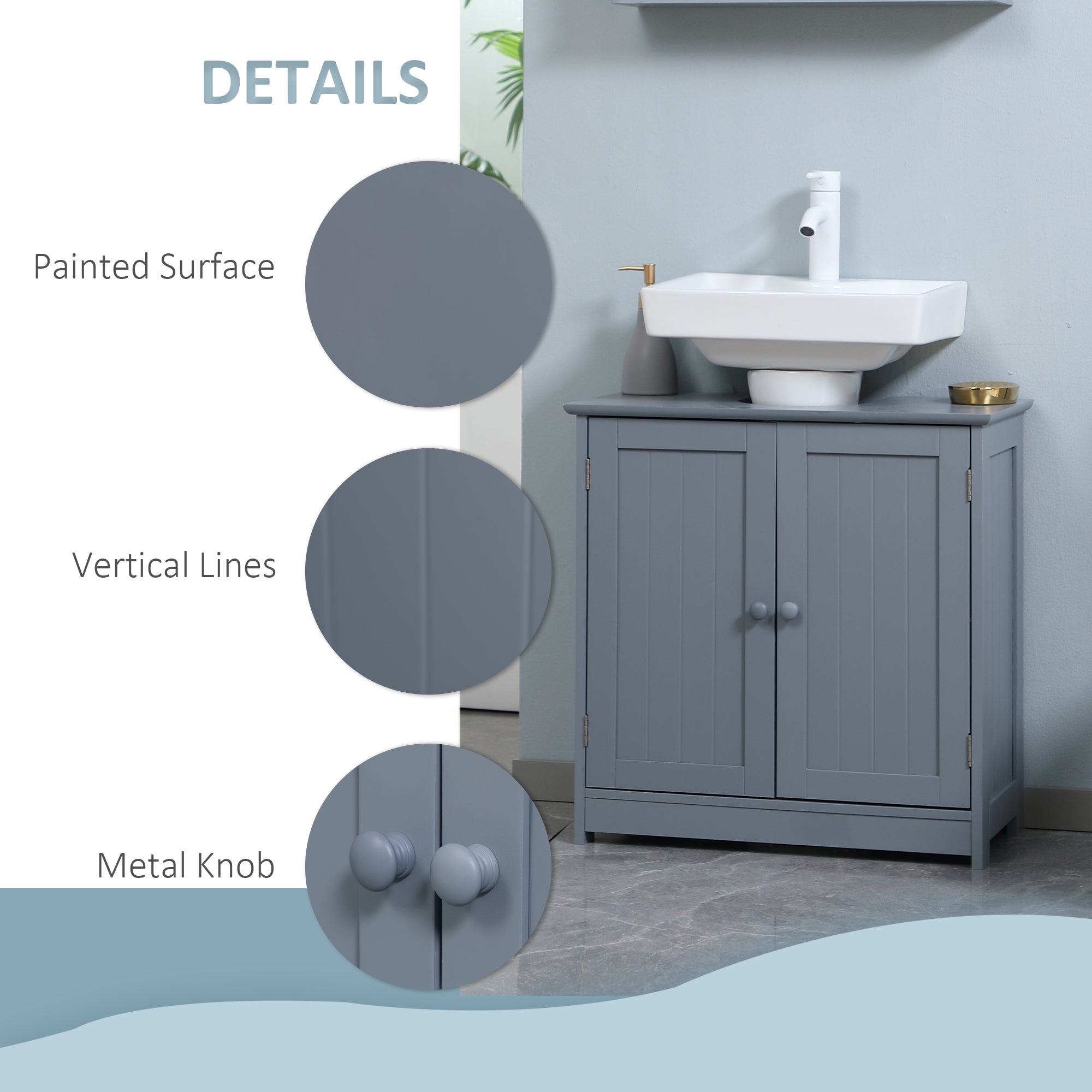 Under Sink Bathroom Cabinet with 2 Doors and Shelf, Pedestal Sink Bathroom Vanity Furniture, Grey Bathroom Cabinets   at Gallery Canada