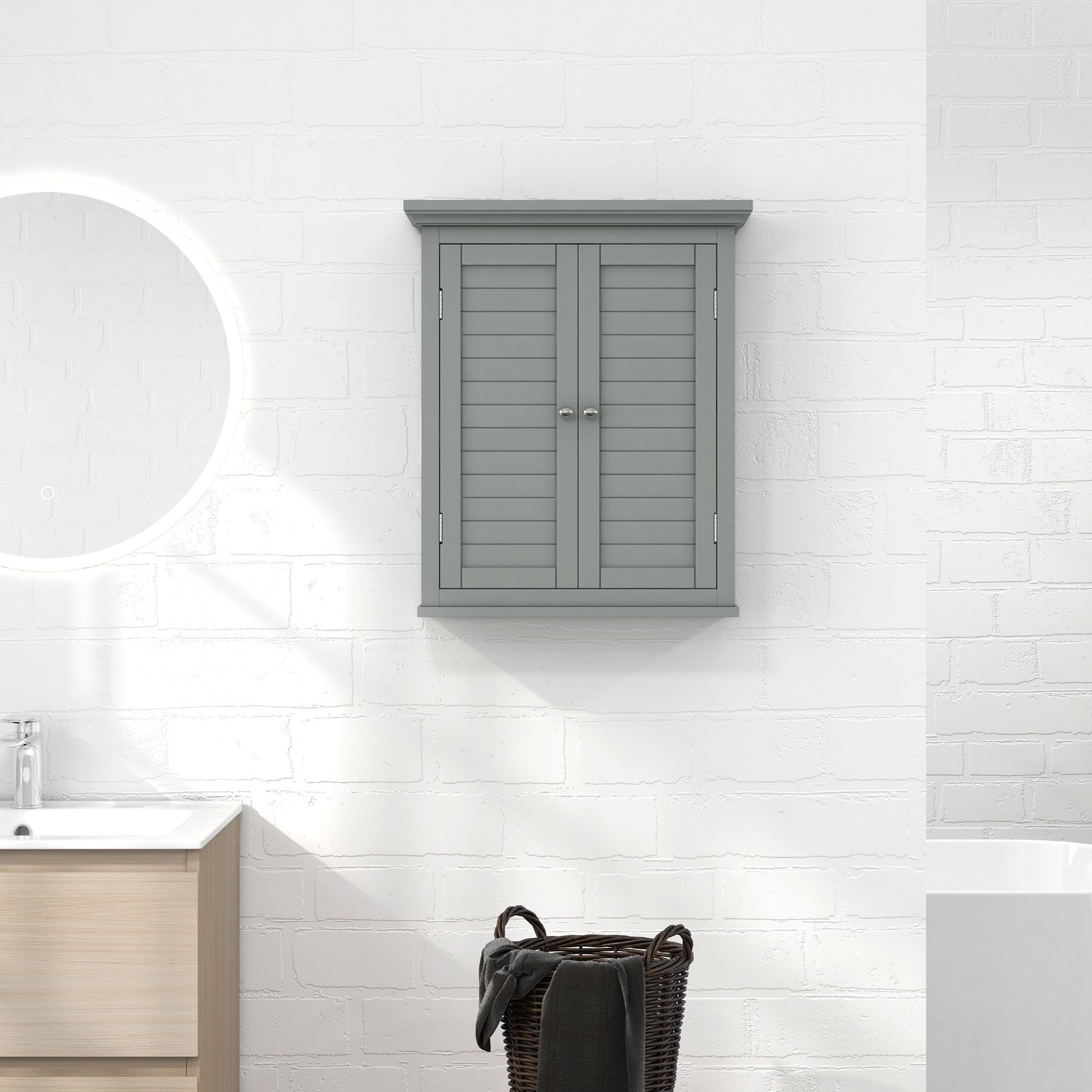 Over Toilet Storage Cabinet, Bathroom Wall Cabinet with Adjustable Shelf for Living Room and Entryway, Grey Wall Mounted Cabinets Grey  at Gallery Canada