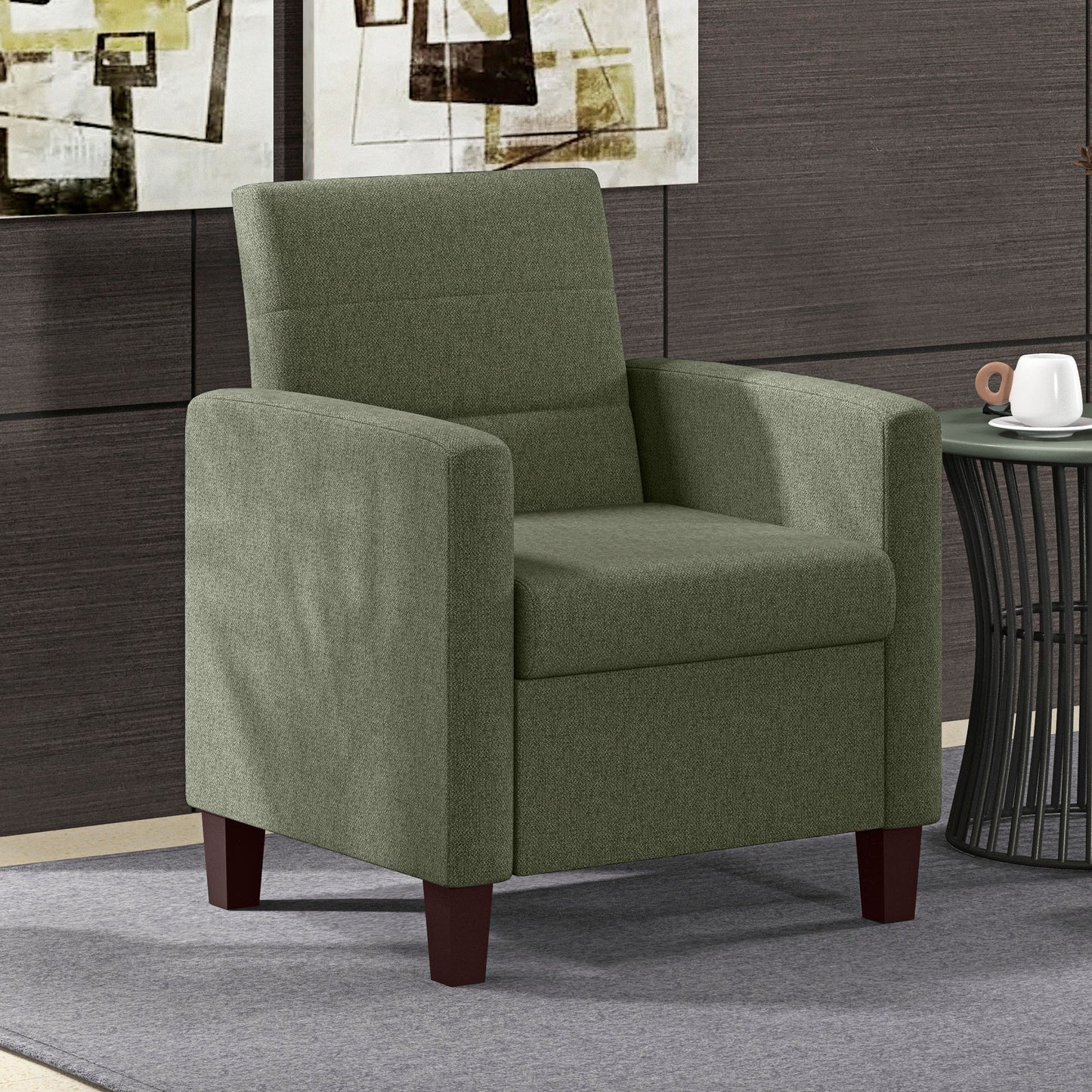 Fabric Accent Chair, Modern Armchair with Seat Cushion and Non-Slip Pads for Living Room, Bedroom, Dark Green Accent Chairs Dark Green at Gallery Canada