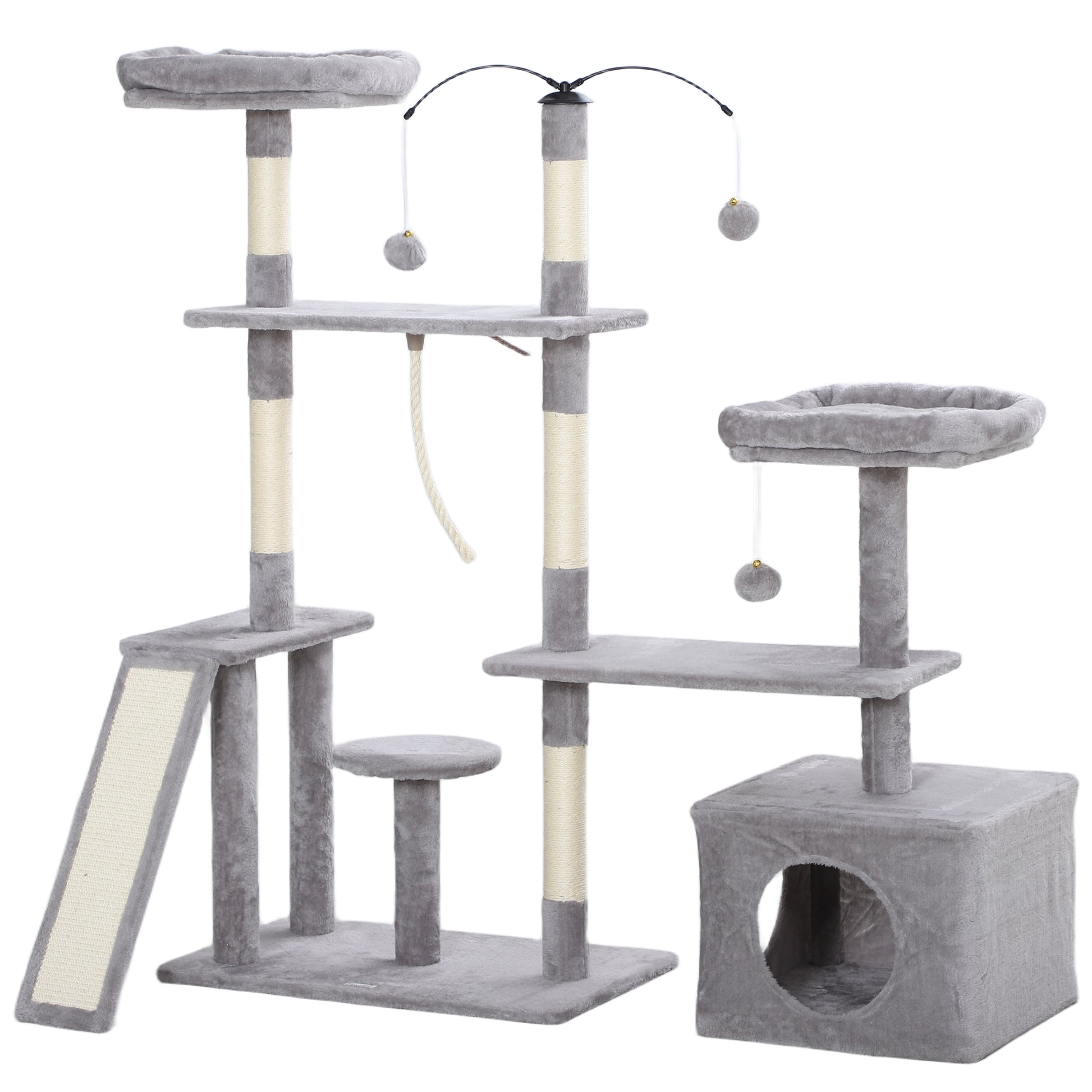 53" Cat Tree, Cat Tower with Scratching Posts, Cat Condo, Beds, Platforms, Toy Balls for Indoor Cats, Light Grey Cat Towers   at Gallery Canada