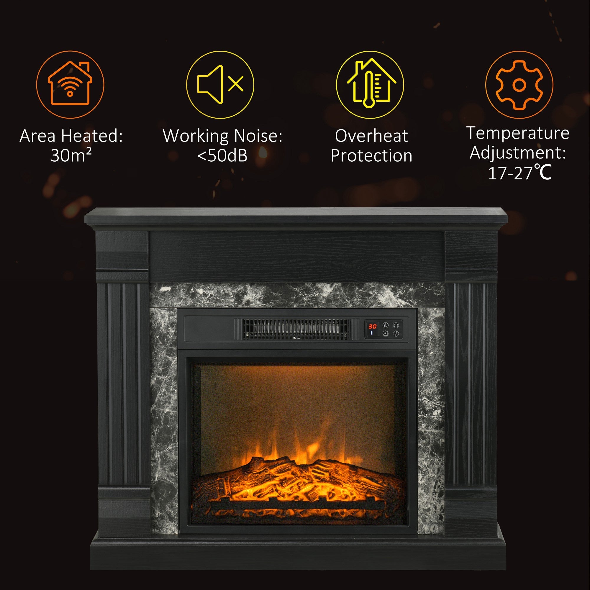 Freestanding Electric Fireplace Heater with Mantel, Timer, Remote, Black Electric Fireplaces   at Gallery Canada