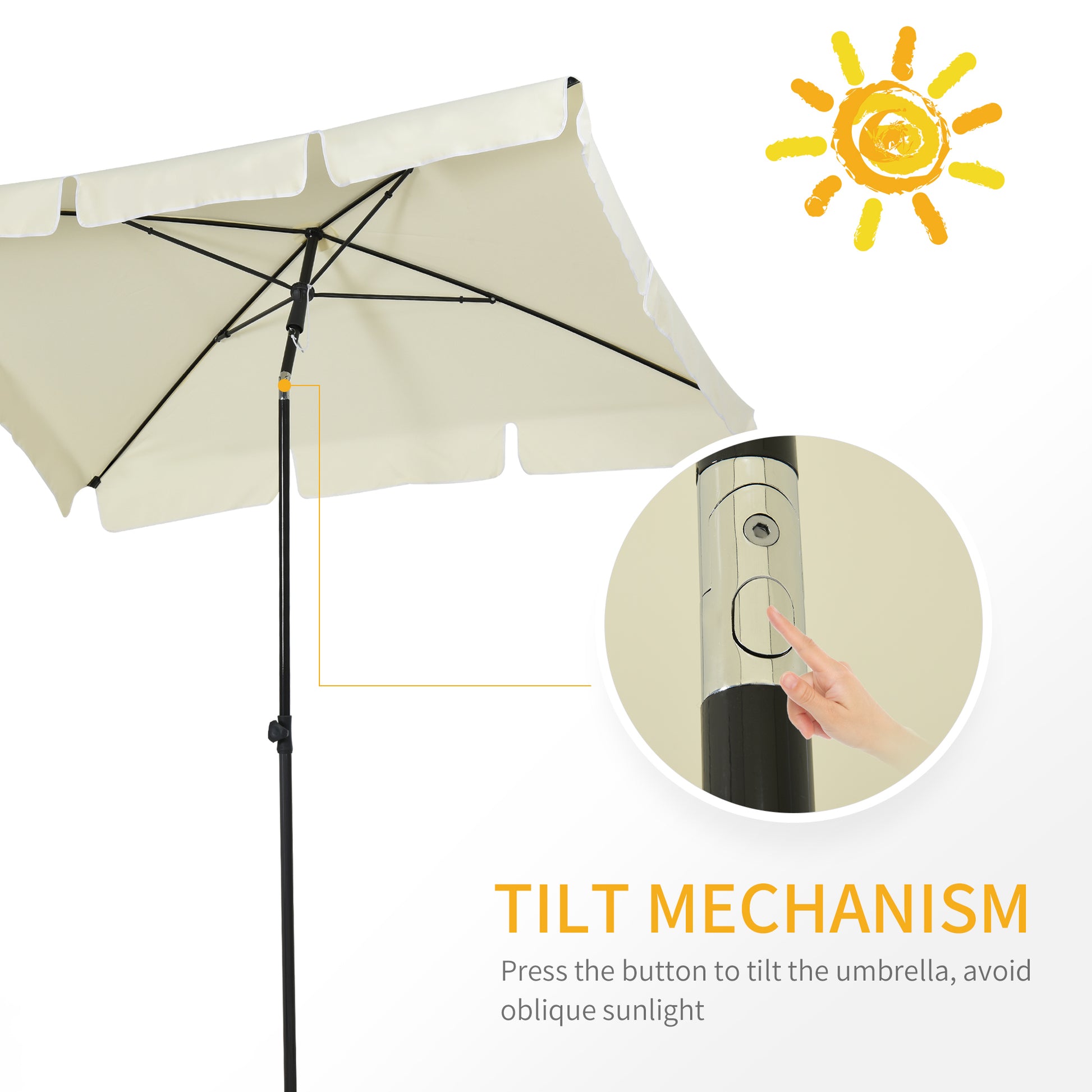 6.5x4ft Rectangle Patio Umbrella Aluminum Tilt Adjustable Garden Parasol Sun Shade Outdoor Canopy Cream White Sun Umbrellas at Gallery Canada