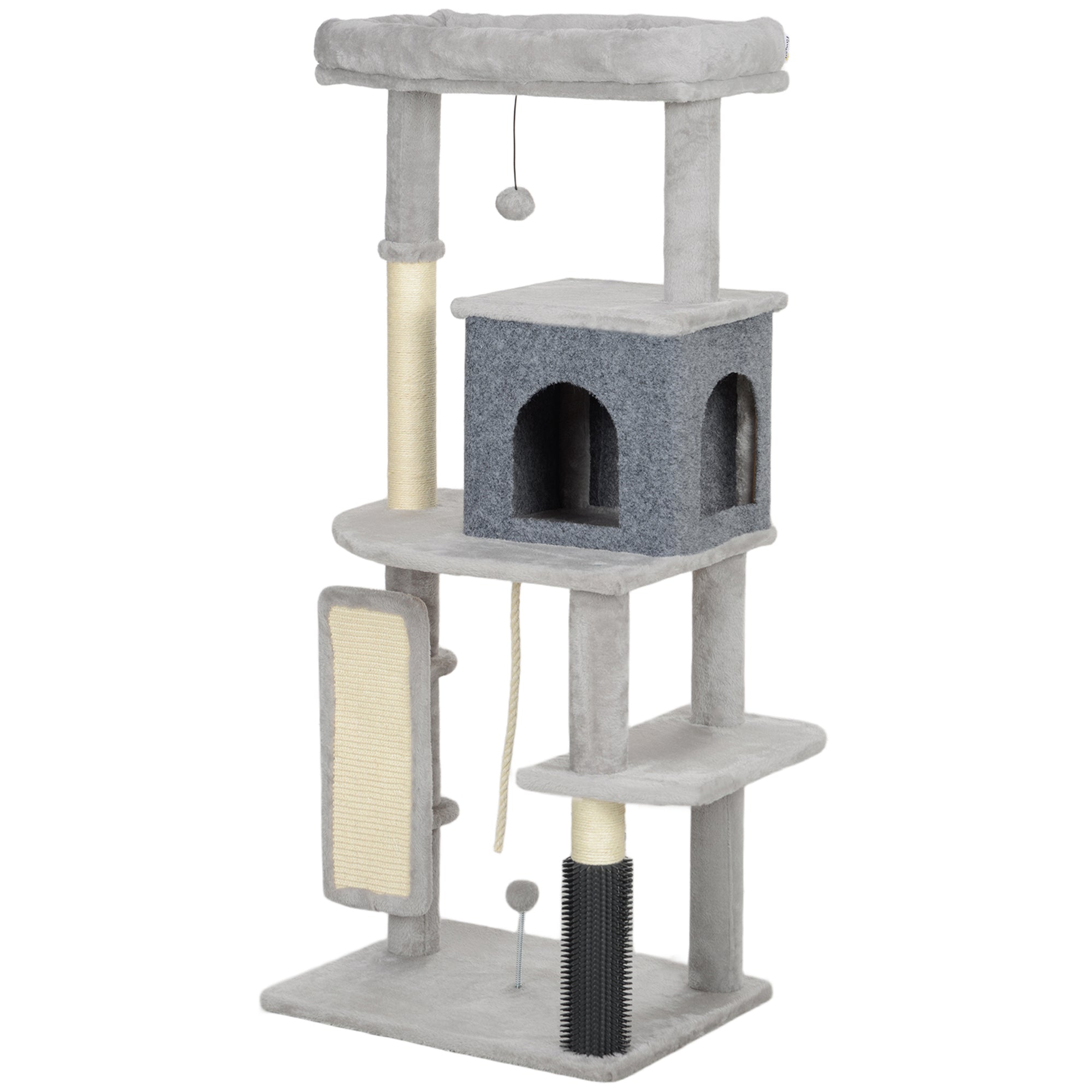 52 Inch Cat Tree with Scratching Posts, Cat Bed, Condo, Grooming Brush, Jumping Platforms, Toy Balls, Anti-tip Kit Cat Trees Light Grey, Cream White at Gallery Canada