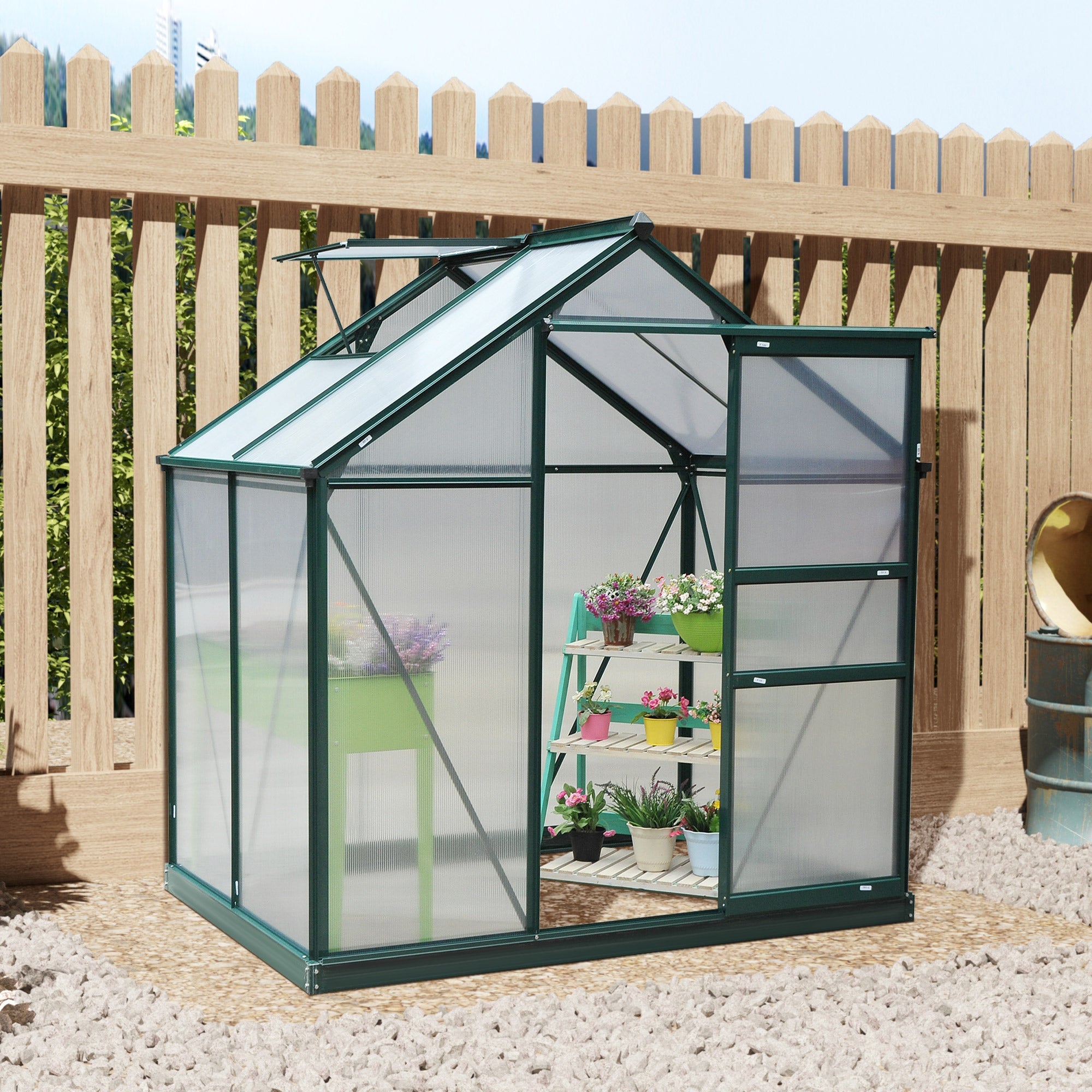 6.2' x 4.3' x 6.6' Clear Polycarbonate Greenhouse Large Walk-In Green House Garden Plants Grow Galvanized Base Aluminium Frame w/ Slide Door Walk In Greenhouses   at Gallery Canada