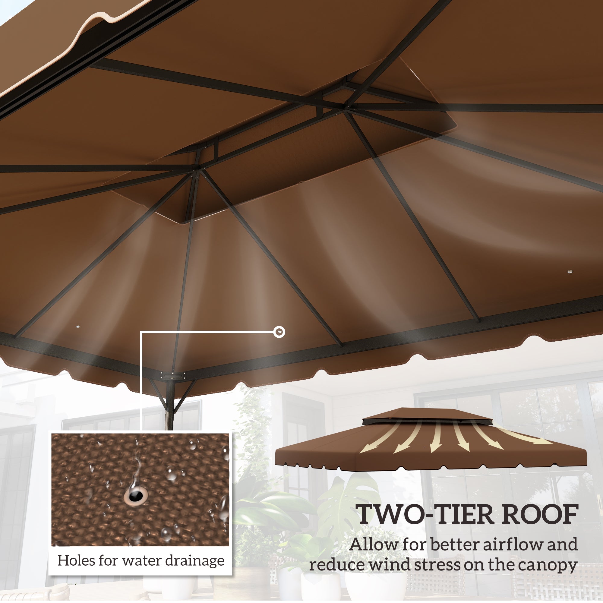 13.1' x 9.8' Gazebo Replacement Canopy, Gazebo Top Cover with Double Vented Roof for Garden Patio(TOP ONLY), Coffee Gazebo Canopy Replacement at Gallery Canada
