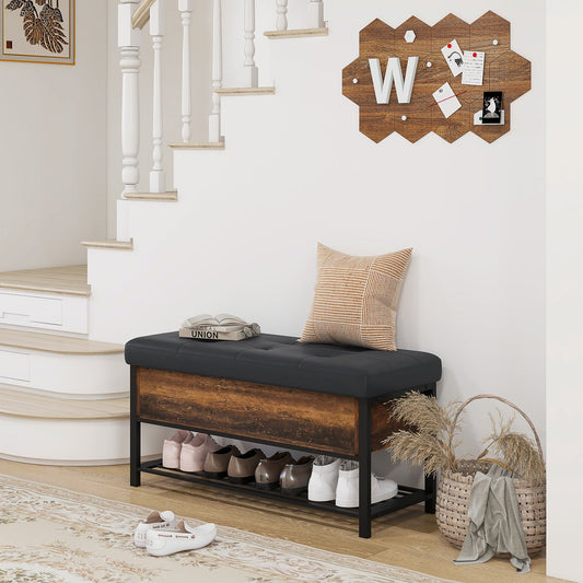 Shoe Storage with Seat, Upholstered Hallway Bench, Shoe Bench with Flip Top and Hidden Space for 3 Pairs of Shoes - Gallery Canada