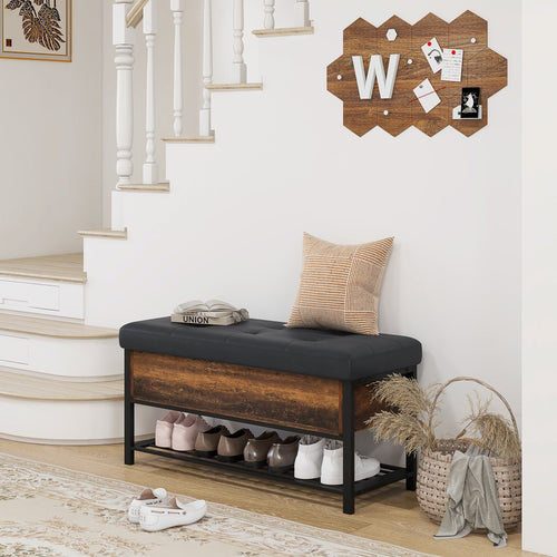 Shoe Storage with Seat, Upholstered Hallway Bench, Shoe Bench with Flip Top and Hidden Space for 3 Pairs of Shoes