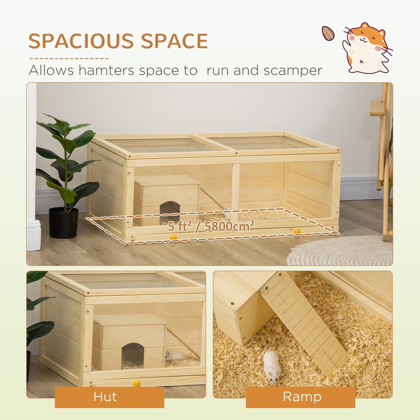 Natural Wooden Small Animal Cage with Sliding Tray and Openable Top, Natural Hamster Cages   at Gallery Canada