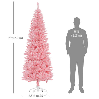 7ft Tall Pencil Artificial Christmas Tree with 687 Branch Tips with Steel Base, Pink Pencil Christmas Trees   at Gallery Canada