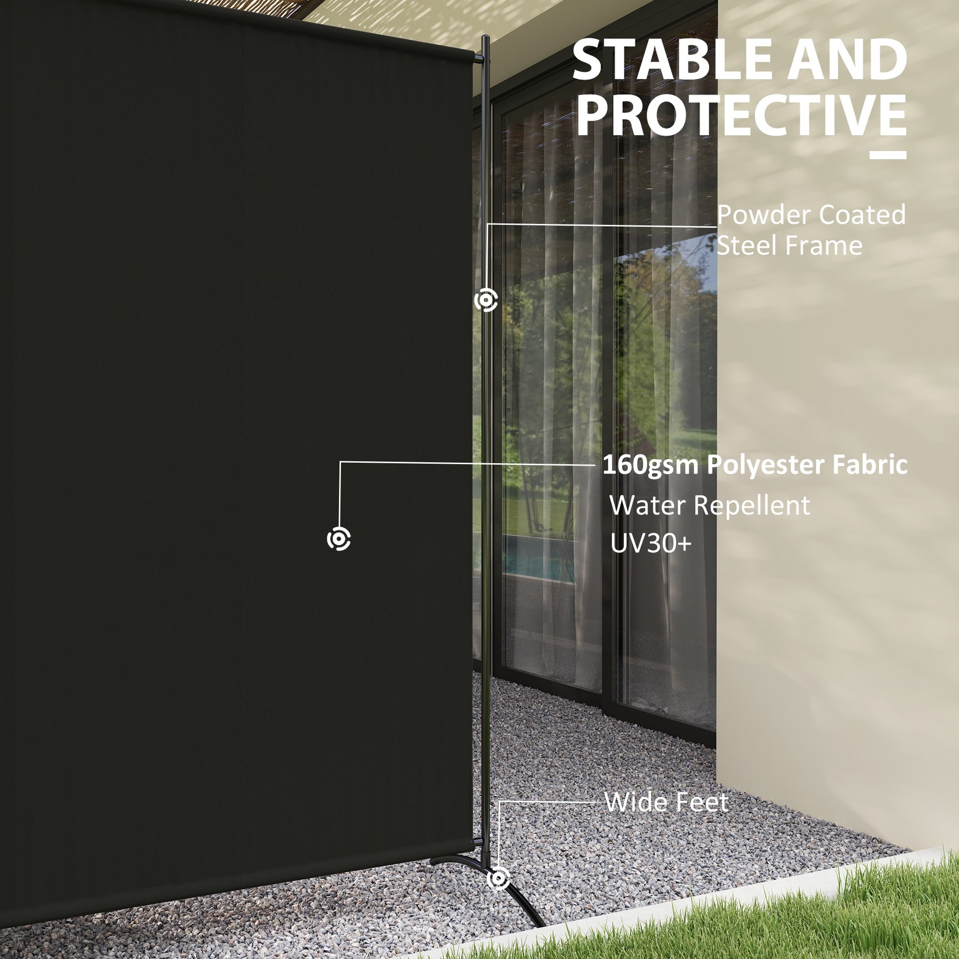 Single Panel Room Divider, UV30+ Privacy Screen, Indoor Outdoor Privacy Panel with Stable Base, Black Side Awnings at Gallery Canada