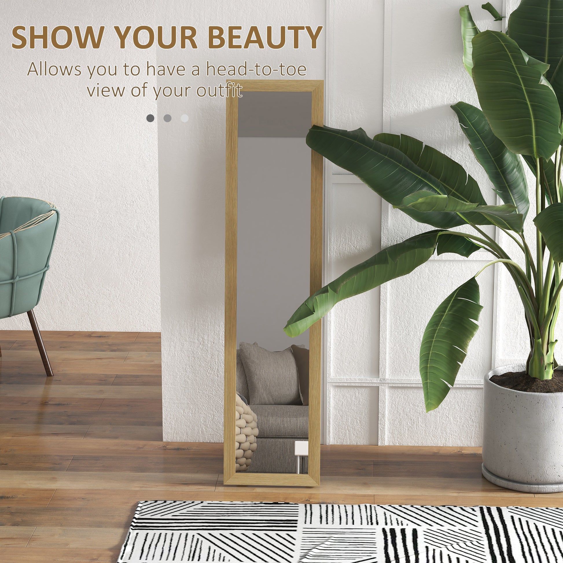 15" x 62" Full Length Mirror for Bedroom, Free Standing Dressing Mirror, Wall Mirror for Living Room, Oak Full Length Mirrors   at Gallery Canada