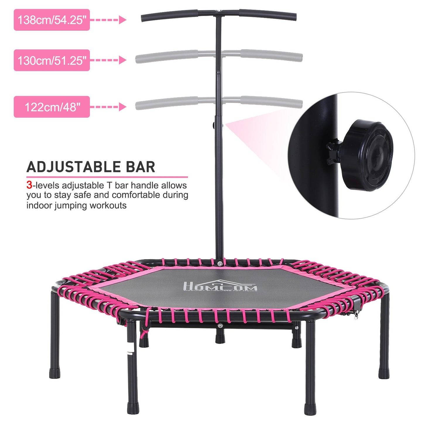 48" Adult Hexagon Rebounder Trampoline Fitness Bungee Jumping Cardio Trainer Outdoor Bouncer Jumper Adjustable Bar Pink Trampolines   at Gallery Canada