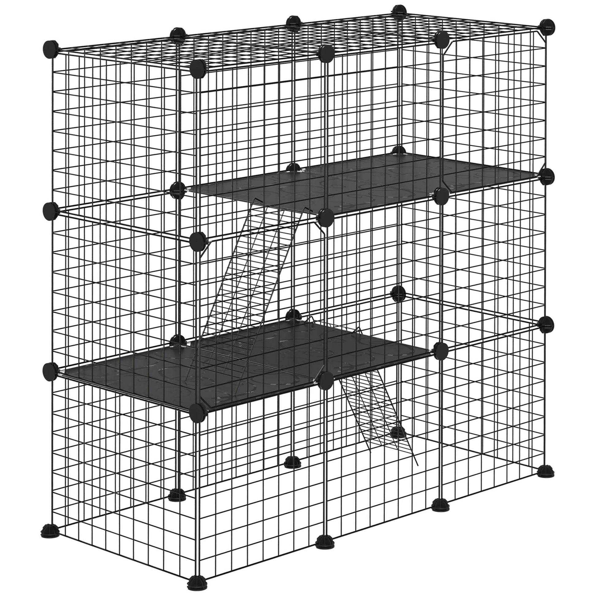 31 Panels Small Animal Cage, Pet Playpen w/ Doors, Chinchilla Cage w/ Ramps, for Ferret, Squirrel, Indoor Use Houses & Habitats Black  at Gallery Canada