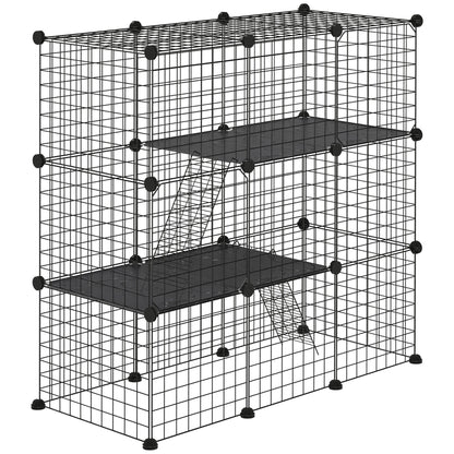 31 Panels Small Animal Cage, Pet Playpen w/ Doors, Chinchilla Cage w/ Ramps, for Ferret, Squirrel, Indoor Use Houses & Habitats Black  at Gallery Canada