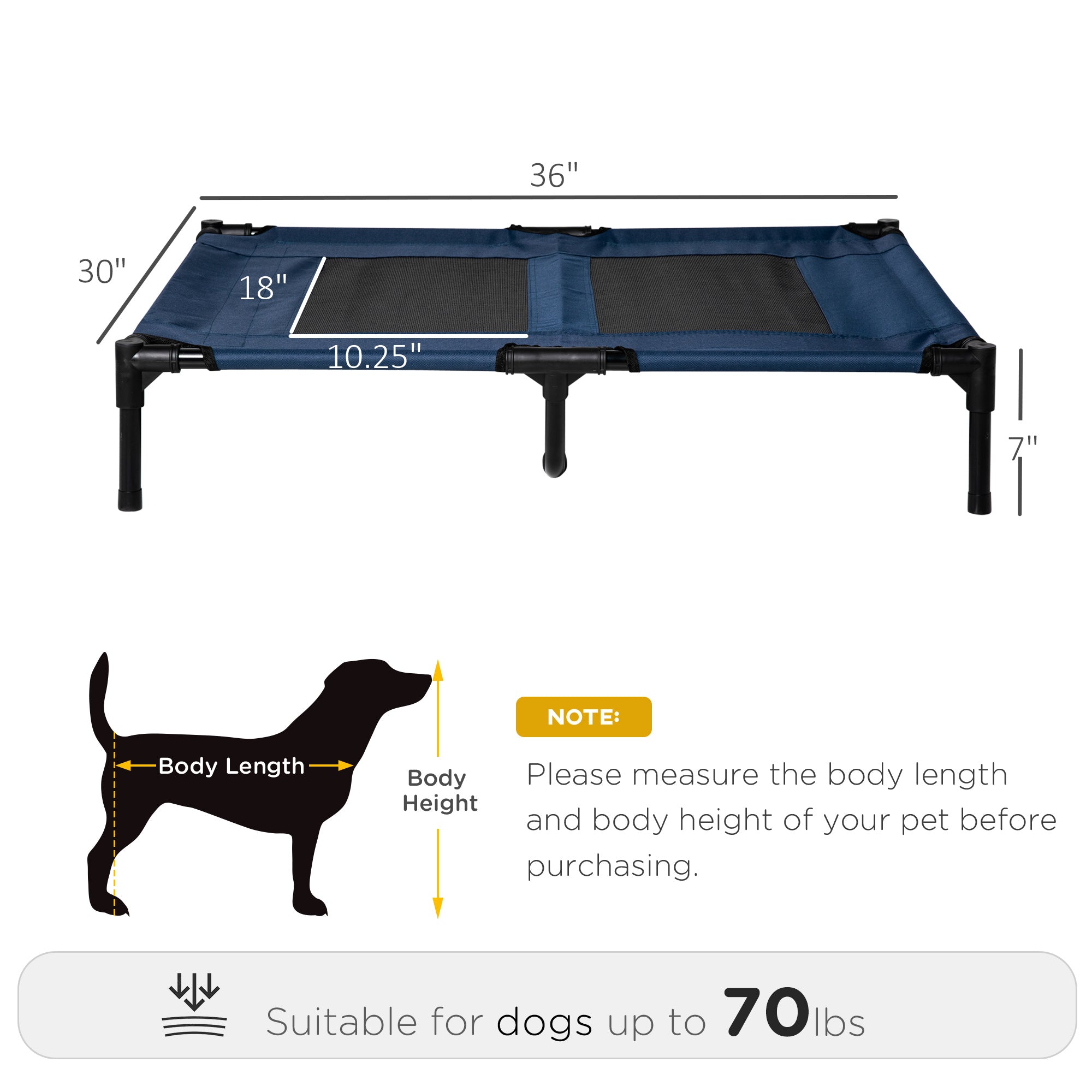 Elevated Dog Bed, Foldable Raised Dog Cot for L Sized Dogs, Indoor &; Outdoor, 36