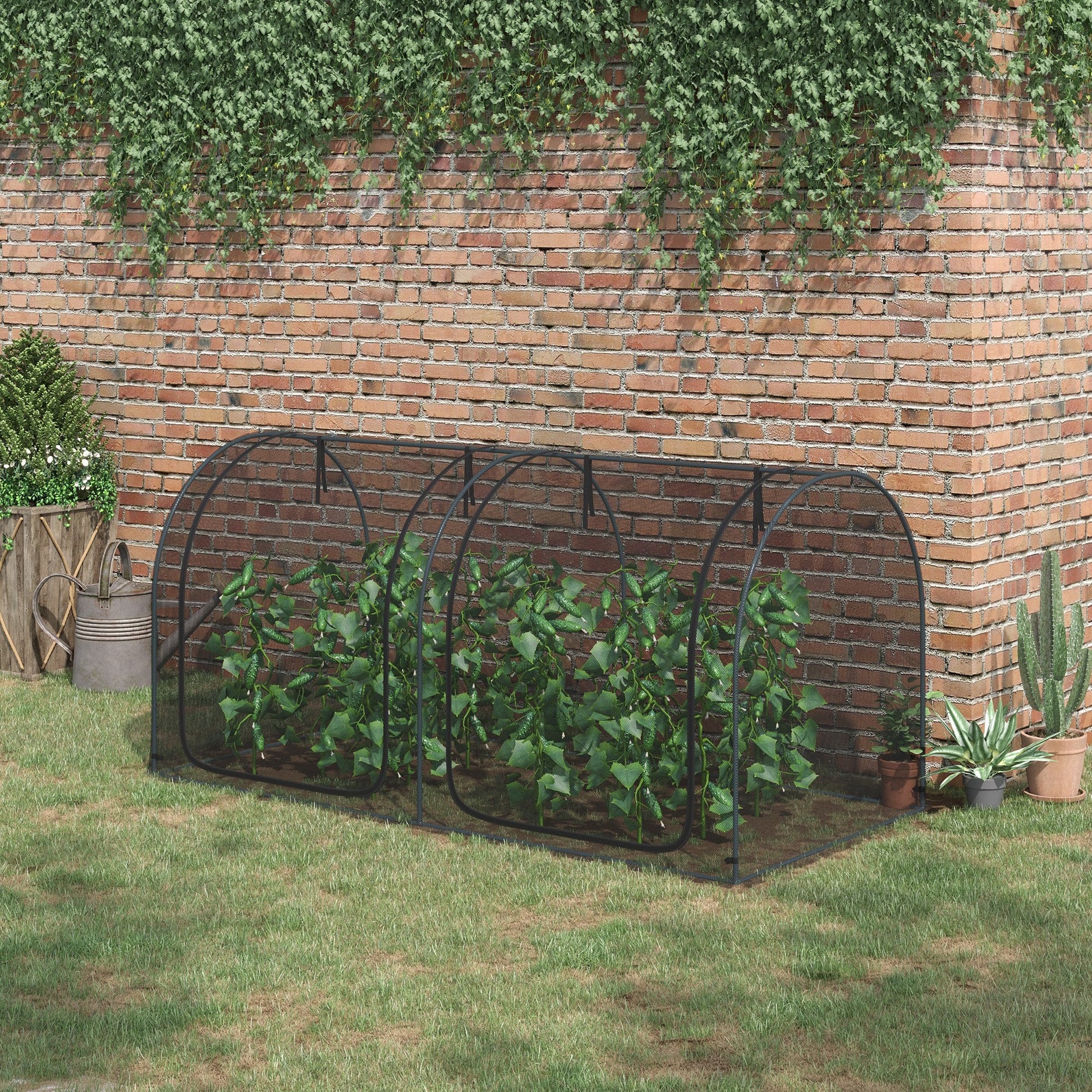 8' x 4' Crop Cage, Garden Plant Protector, with 3 Zippered Doors and 6 Ground Stakes, for Garden, Yard, Lawn, Black Walk In Greenhouses   at Gallery Canada