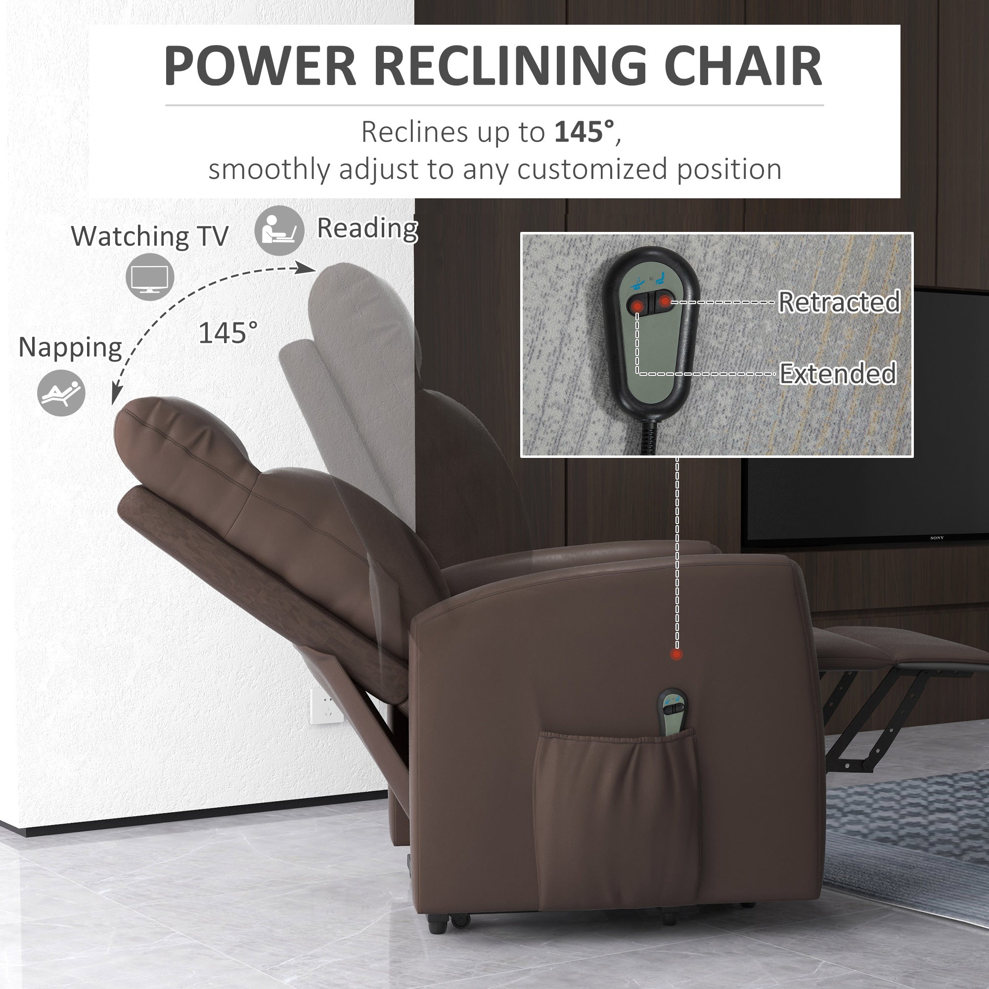 Power Lift Recliner Chair with Remote Control Side Pocket for Living Room Home Office Study Brown Electric Power Lift Chairs at Gallery Canada