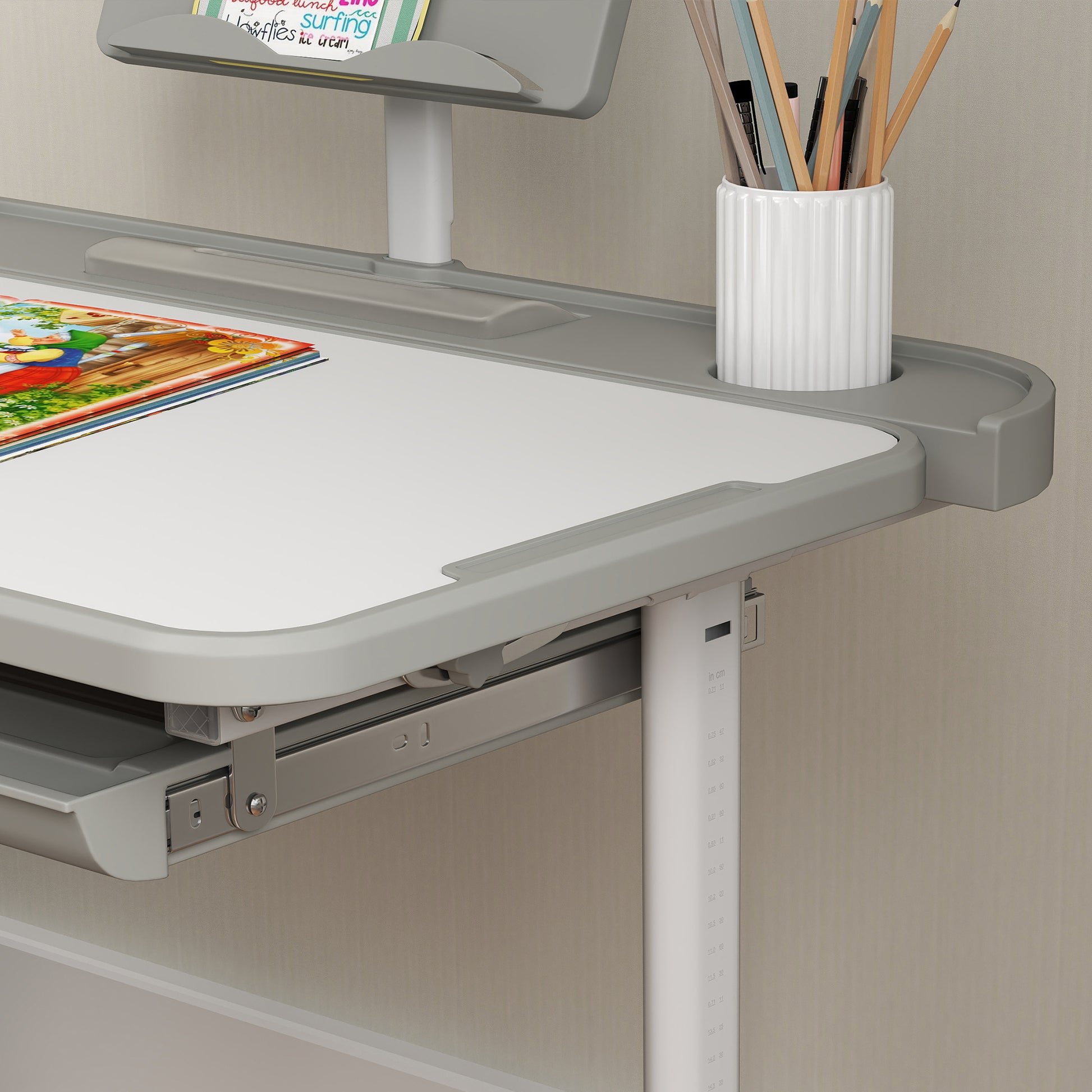 Kids Desk and Chair Set Height Adjustable Student Writing Desk Children School Study Table with Tilt Desktop, Grey Kids Desk Sets   at Gallery Canada