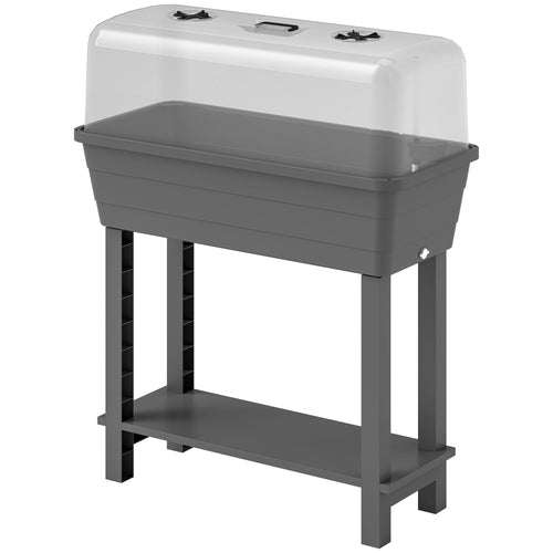 41L Self Watering Raised Garden Bed w/ Ventilation Transparent Lid Greenhouse, Planter Box w/ Storage Shelf, Dark Grey