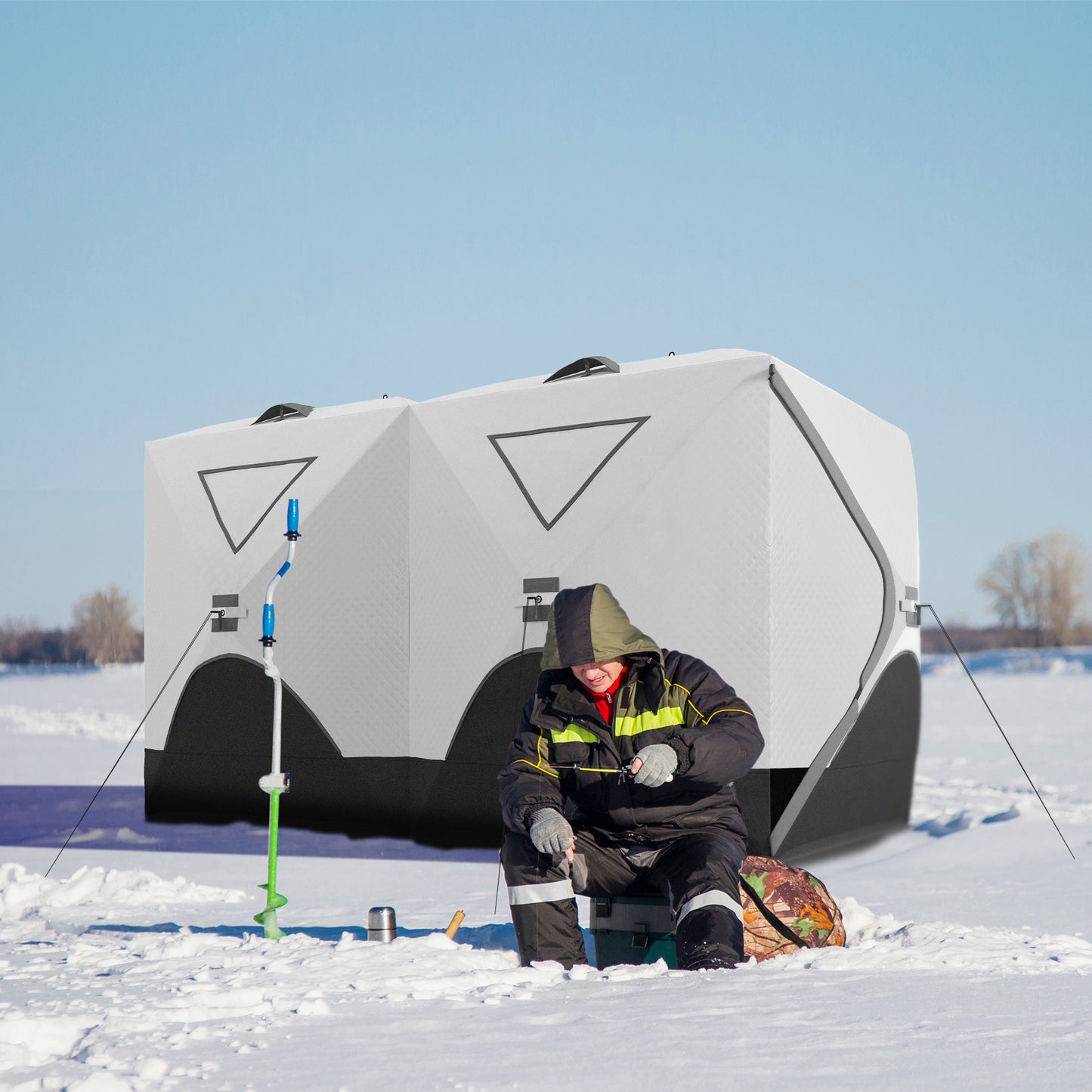 8-Person Insulated Ice Fishing Tent Shelter with Ventilation Windows and Carry Bag, for -22℉, Grey Ice Fishing Tents Light Grey  at Gallery Canada