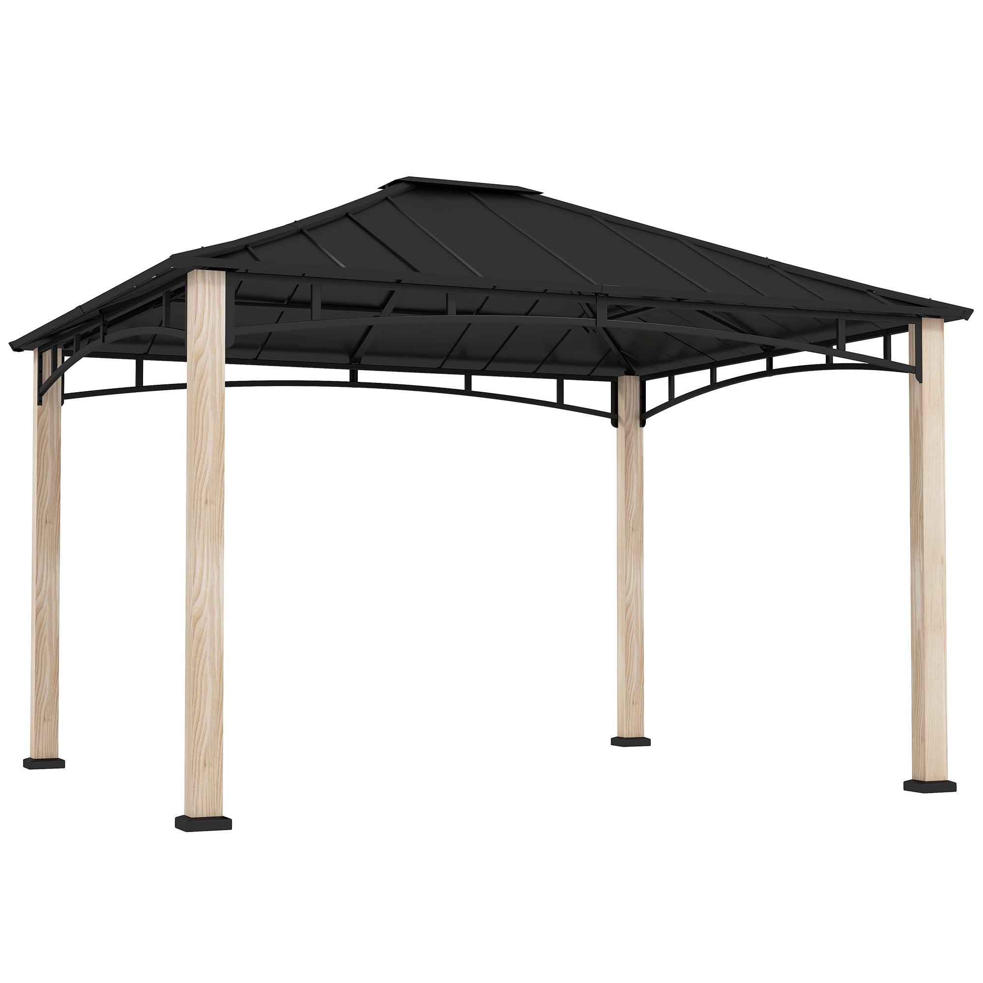 10' x 12' Hardtop Gazebo with Metal Roof, Wood Grain Frame Outdoor Gazebo Canopy for Patio, Garden, Backyard, Lawn Gazebos at Gallery Canada