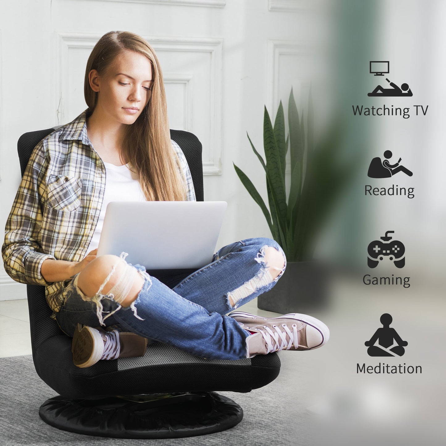 360° Swivel Gaming Chair, 6-Position Adjustable Floor Chair for Adults & Teens, Black Single Sofas   at Gallery Canada