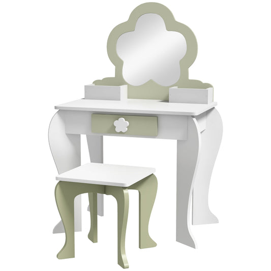 Kids Makeup Vanity Set with Stool, Mirror, Drawer, Storage Boxes, White - Gallery Canada