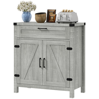 Farmhouse Kitchen Storage Cabinet, Sideboard Buffet Cabinet with 2 Rustic Barn Doors and Drawer, Grey Bar Cabinets   at Gallery Canada