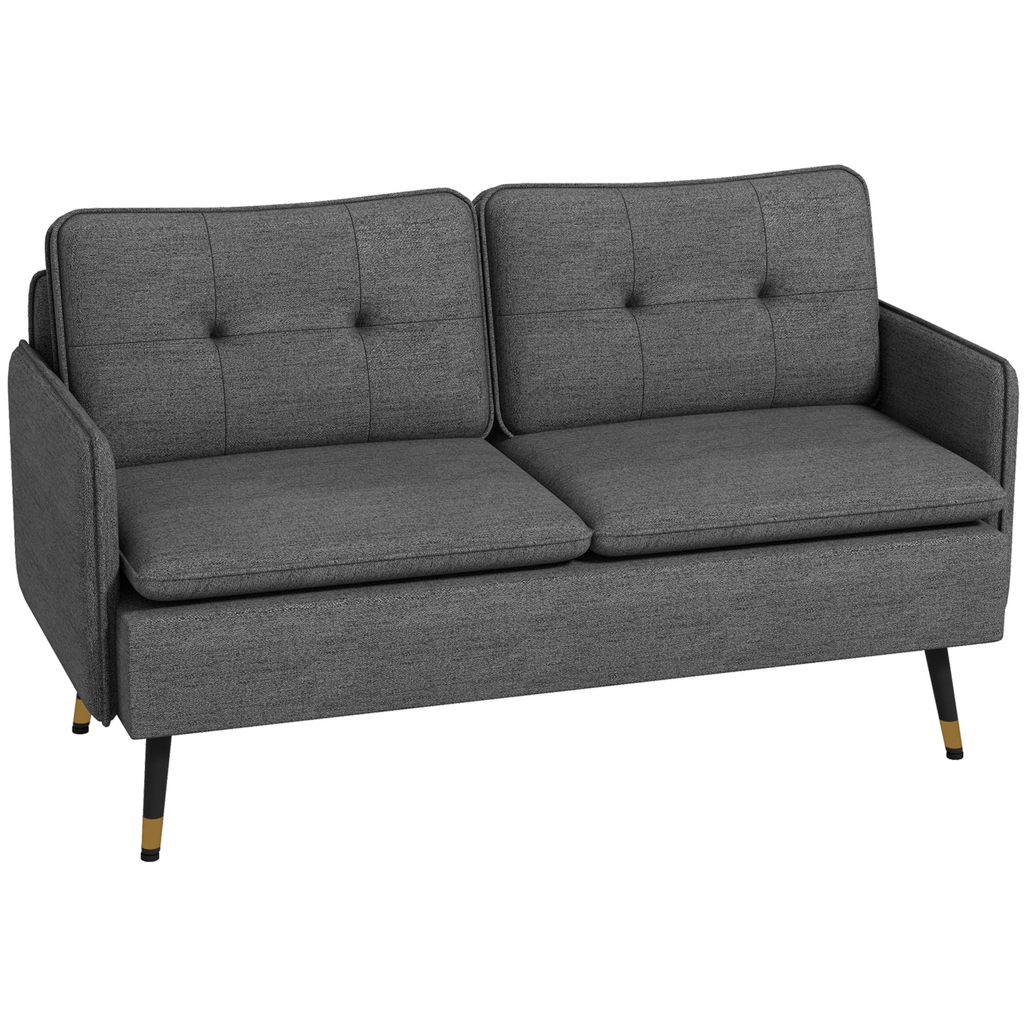 Modern 55" Loveseat, Fabric Love Seat Sofa with Button Tufted Back, Steel Legs for Bedroom, Living Room, Dark Grey 2-Seater Sofas   at Gallery Canada