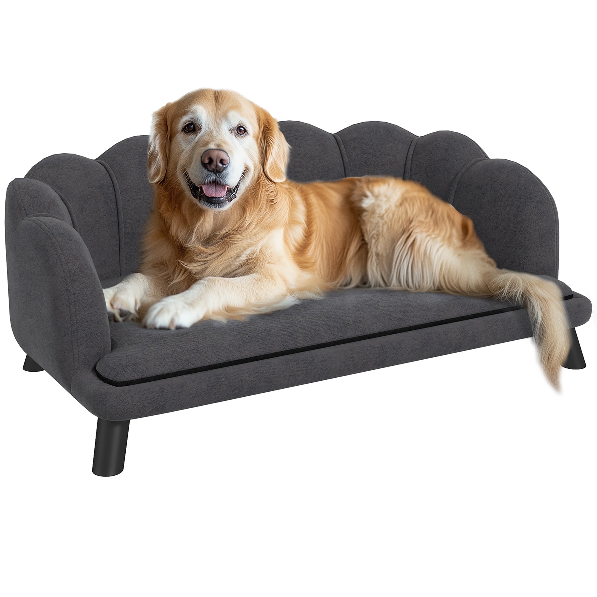 Dog Sofa with Removable Cushion Wood Legs for Medium and Large Dogs, Dark Grey Dog Sofas Dark Grey at Gallery Canada