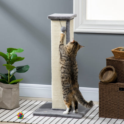 32" Tall Cat Scratching Post for Indoor Cats and Kittens, Sisal Cat Scratcher with Hanging Ball Soft Plush, Grey Cat Posts   at Gallery Canada