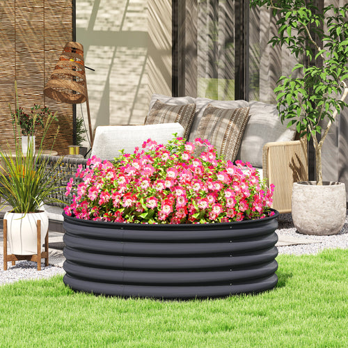 Galvanized Raised Flower Bed, 4 x 4 x 1.5 ft Outdoor Metal Raised Bed with Safety Edging and Gloves, Dark Grey