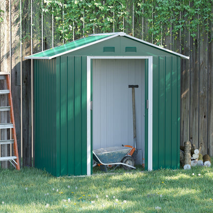 6.5x3.5ft Metal Garden Storage Shed for Outdoor Tool Storage with Double Sliding Doors and Vents, Green Sheds   at Gallery Canada