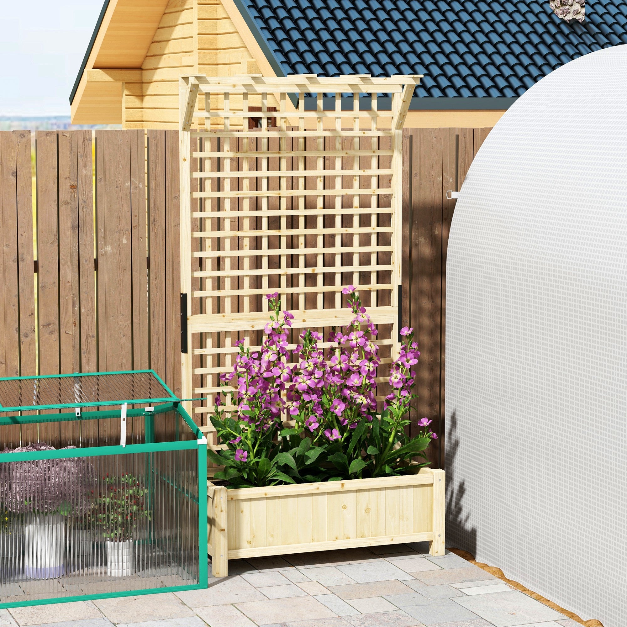 Wood Planter with Trellis for Vine Climbing, Raised Garden Bed, Privacy Screen for Backyard, Patio, Deck, Natural Wood Raised Garden Beds at Gallery Canada